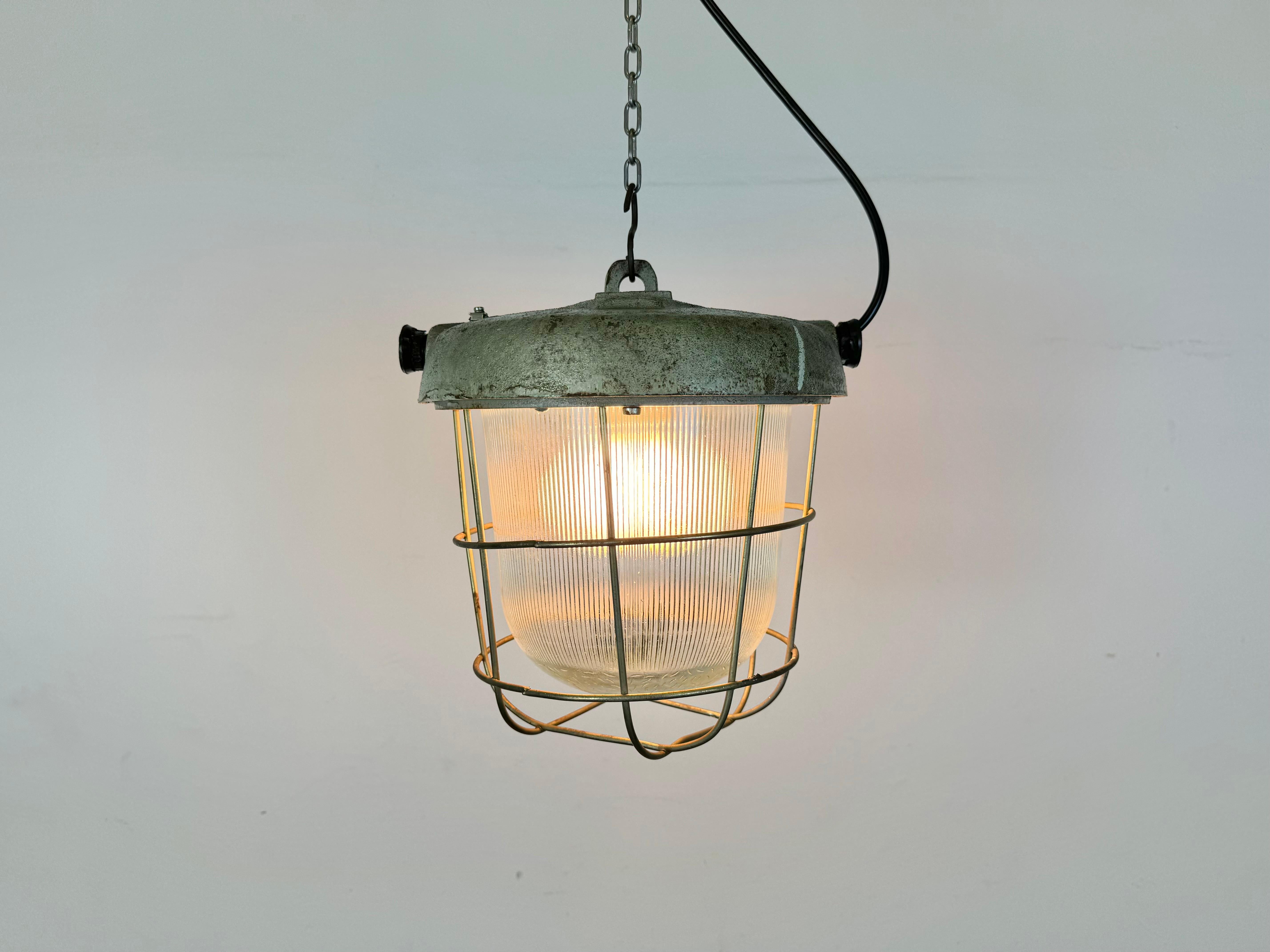 Industrial Cast Iron Cage Pendant Light, 1960s For Sale 4