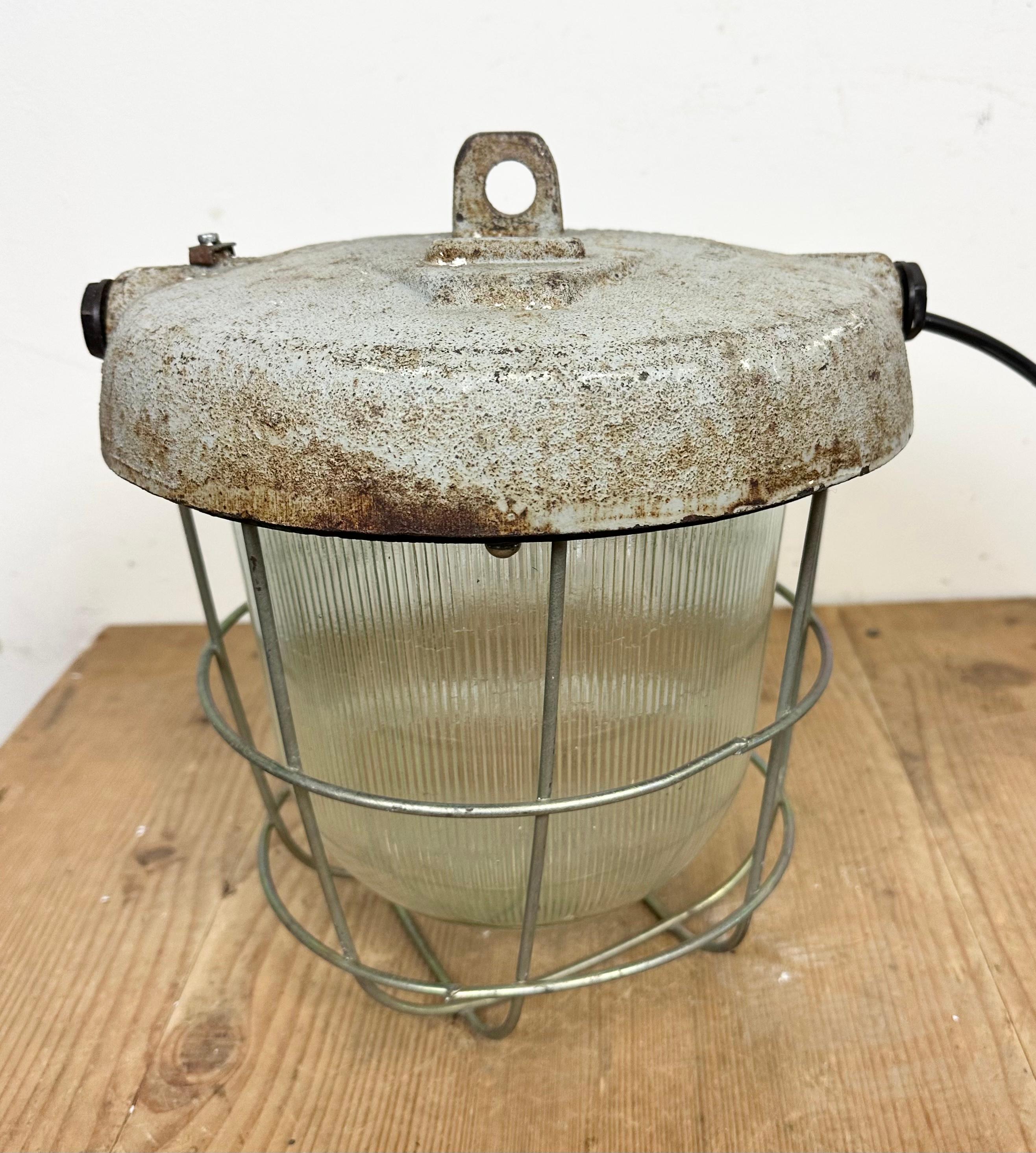 Industrial Cast Iron Cage Pendant Light, 1960s For Sale 6