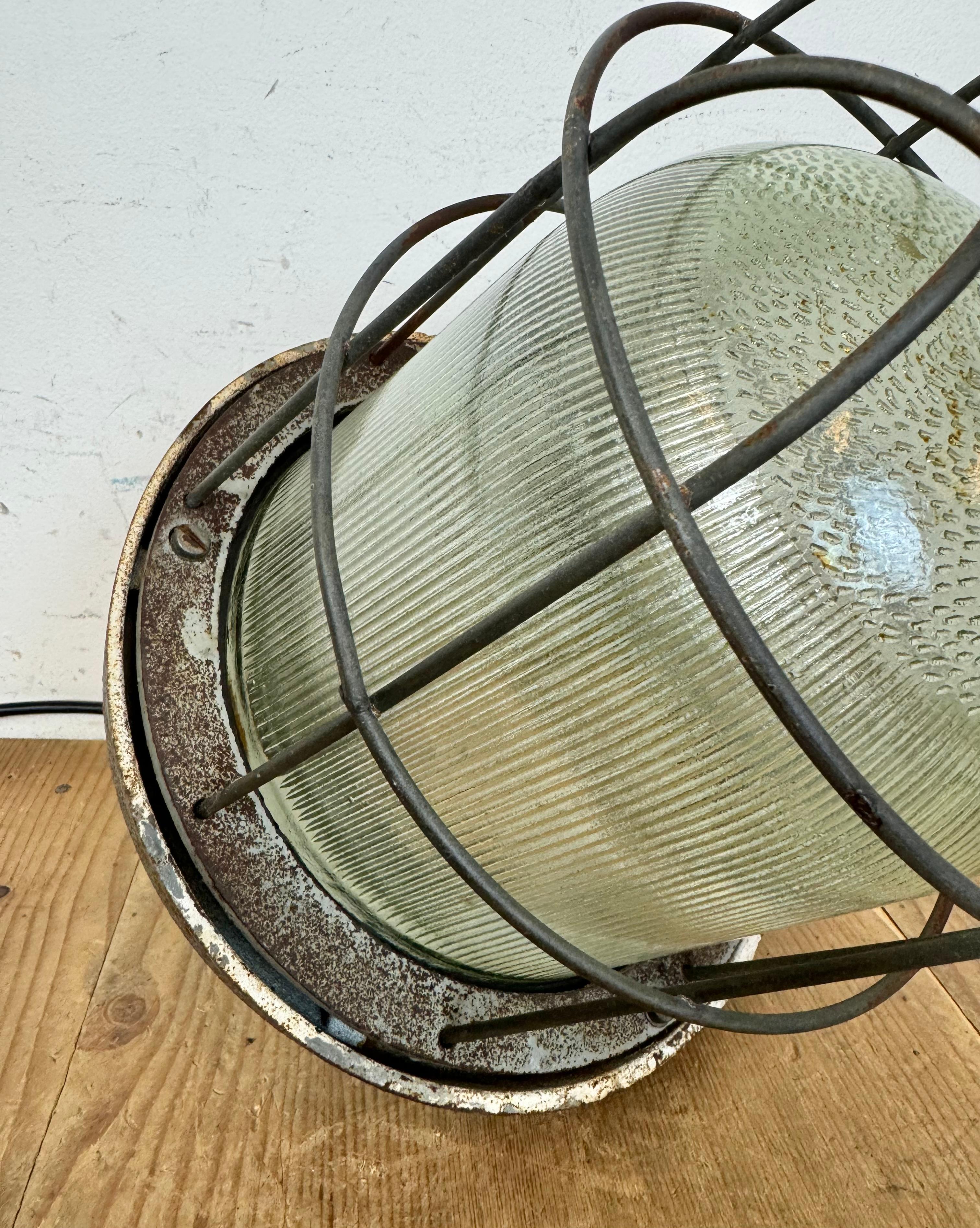 Industrial Cast Iron Cage Pendant Light, 1960s For Sale 7