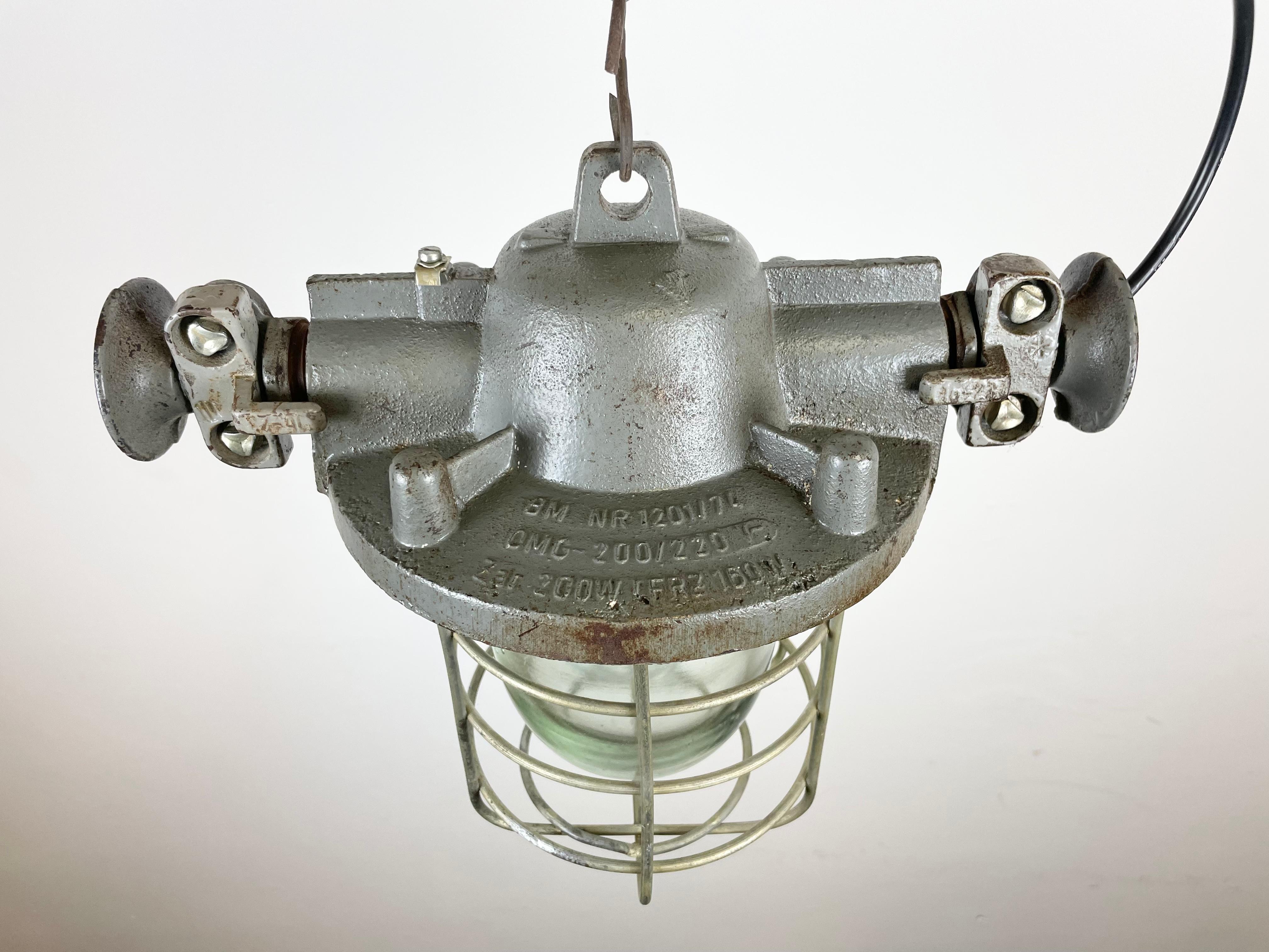 Industrial Cast Iron Cage Pendant Light, 1960s For Sale 8