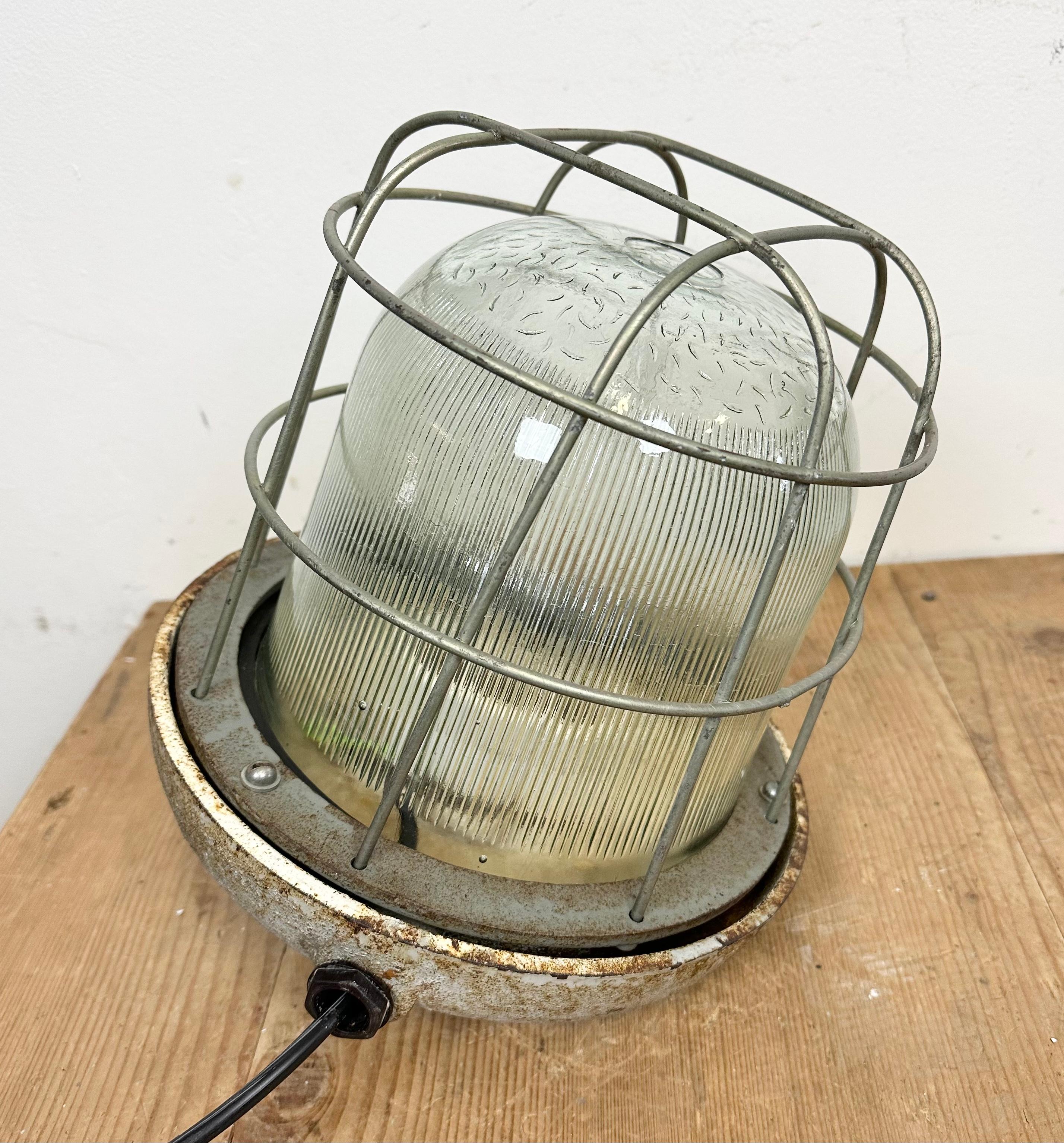 Industrial Cast Iron Cage Pendant Light, 1960s For Sale 8