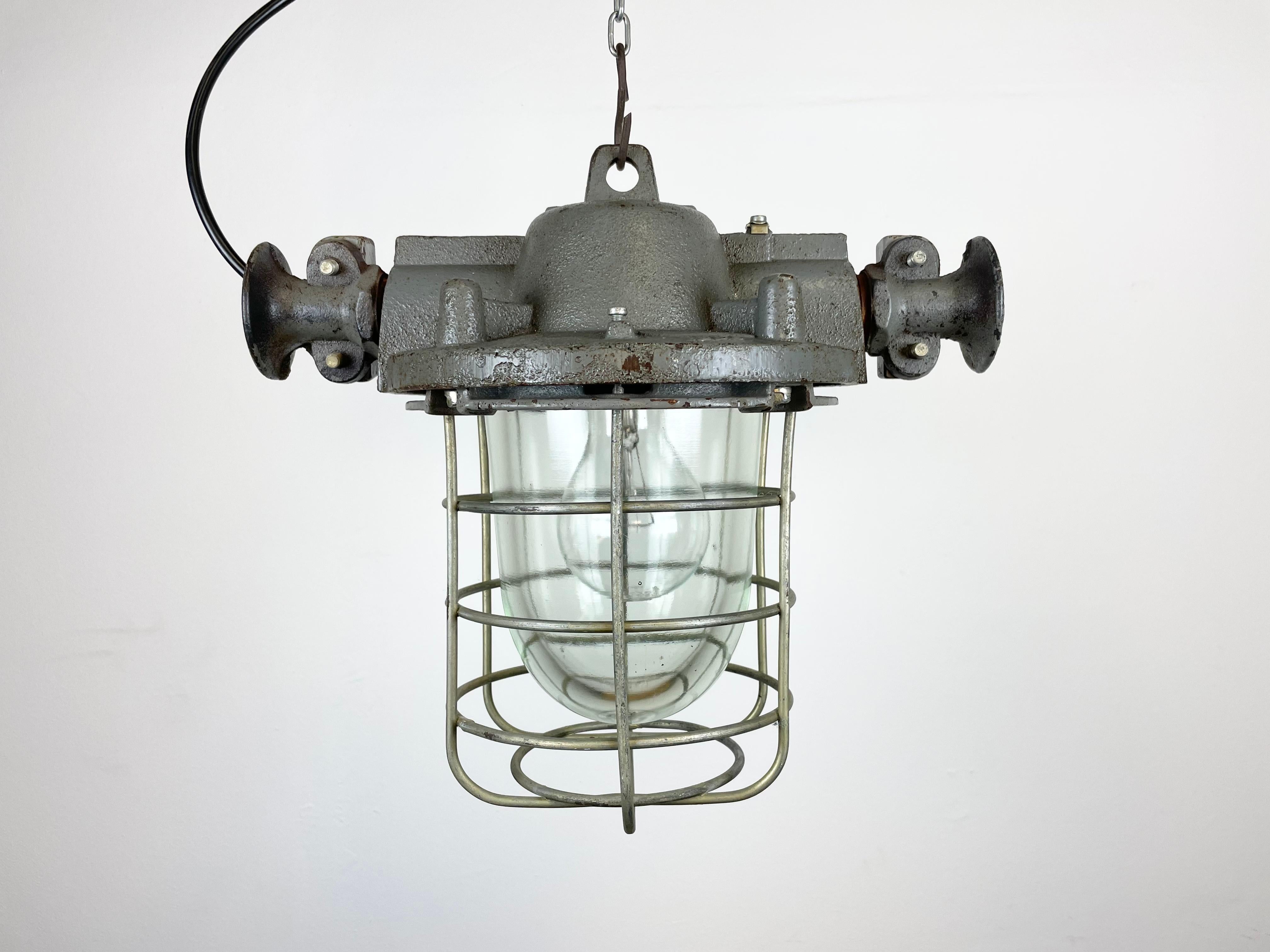 Industrial Cast Iron Cage Pendant Light, 1960s For Sale 9