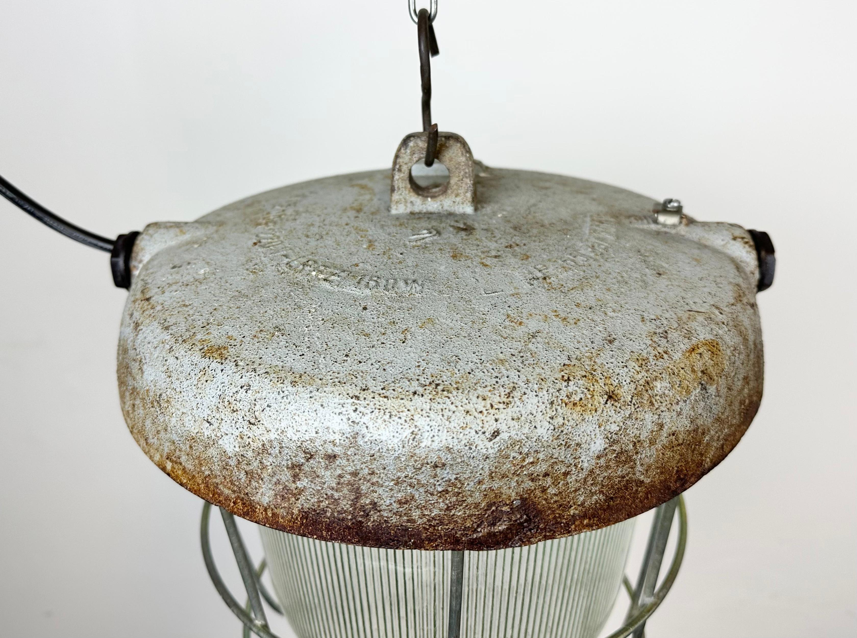 Industrial Cast Iron Cage Pendant Light, 1960s In Good Condition For Sale In Kojetice, CZ