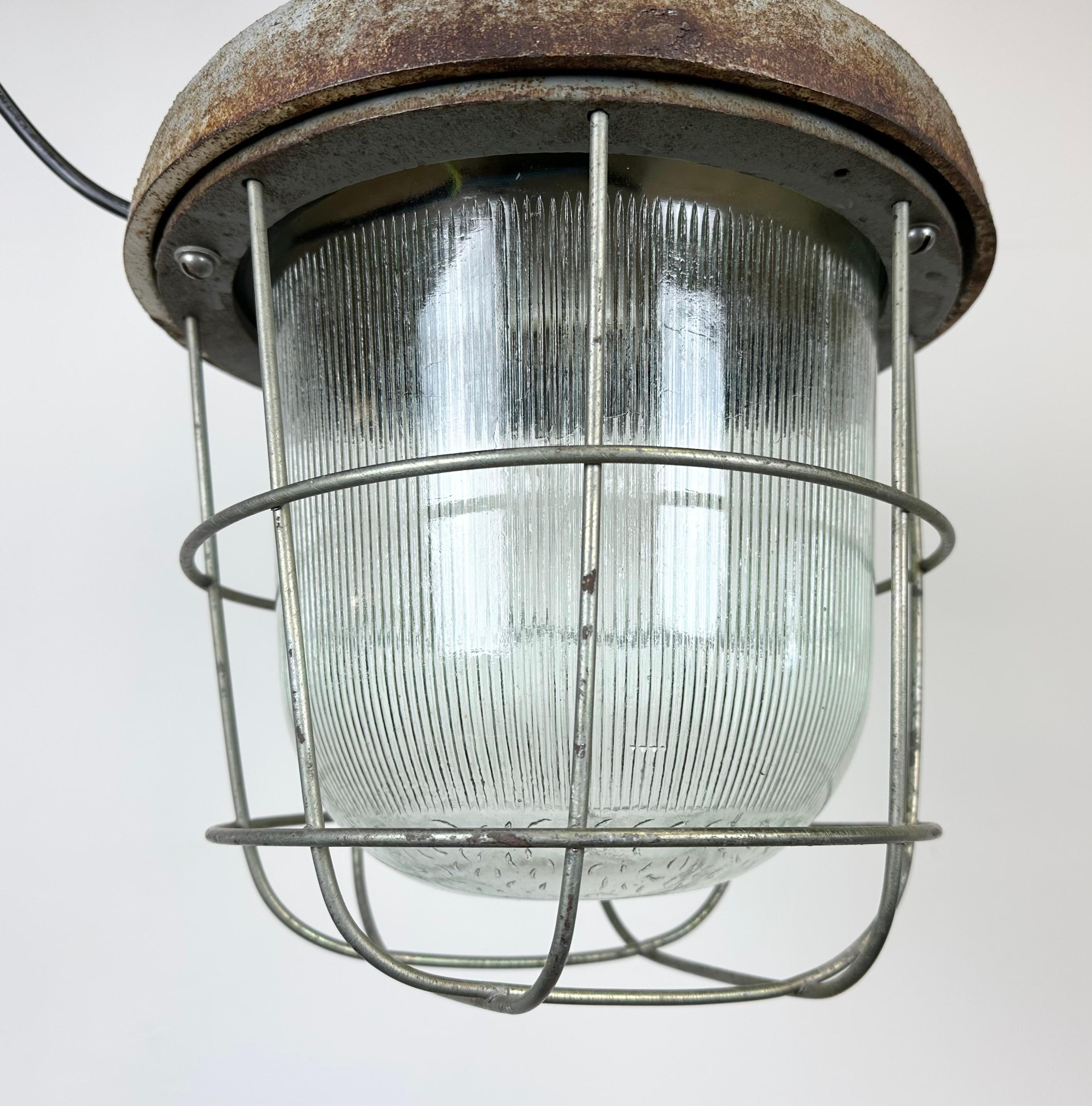 20th Century Industrial Cast Iron Cage Pendant Light, 1960s For Sale
