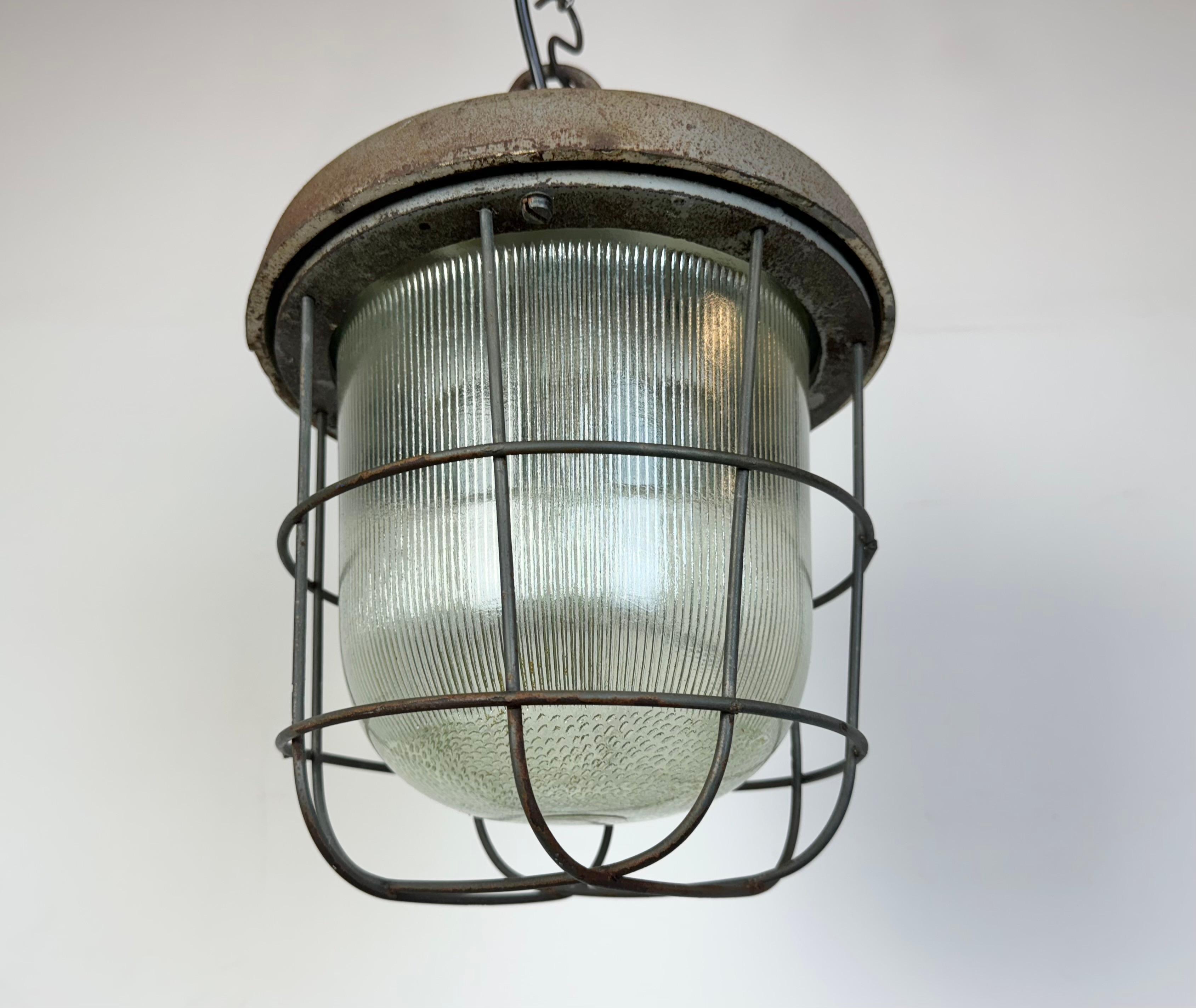 20th Century Industrial Cast Iron Cage Pendant Light, 1960s For Sale