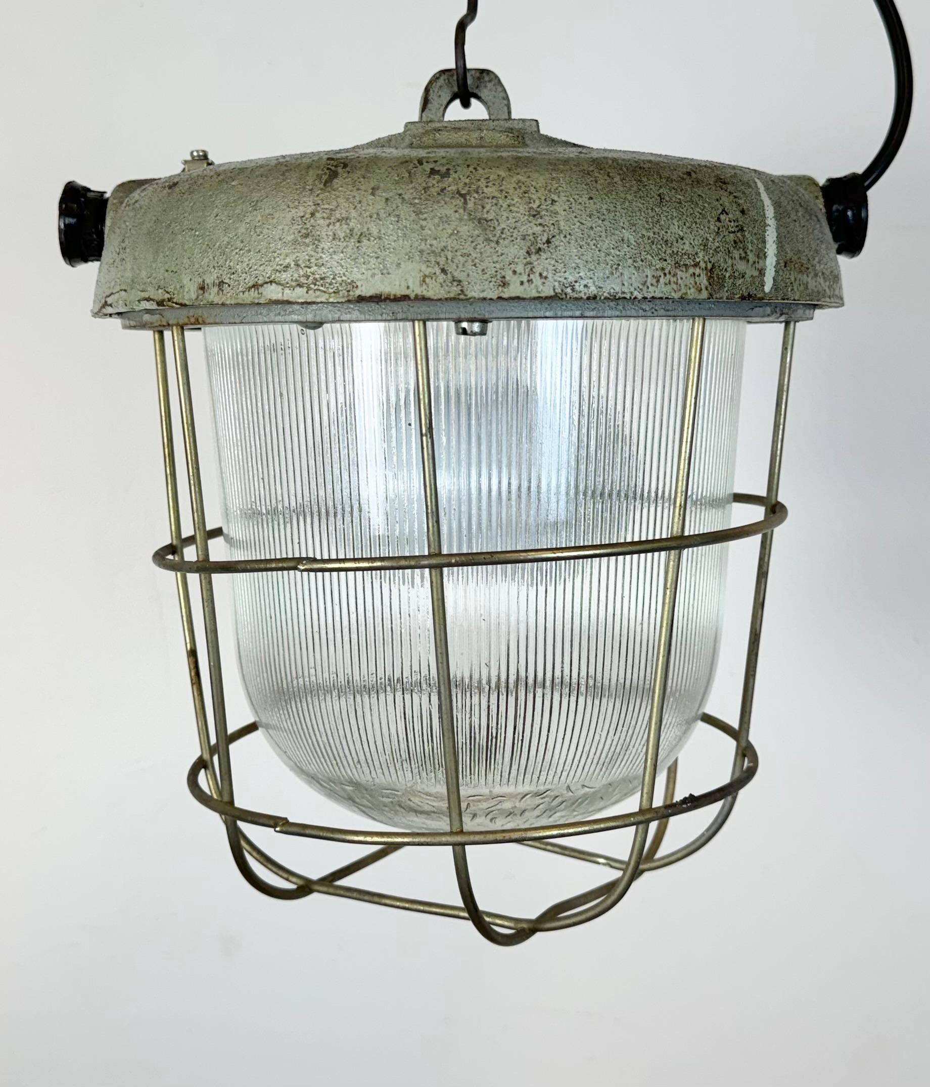20th Century Industrial Cast Iron Cage Pendant Light, 1960s For Sale