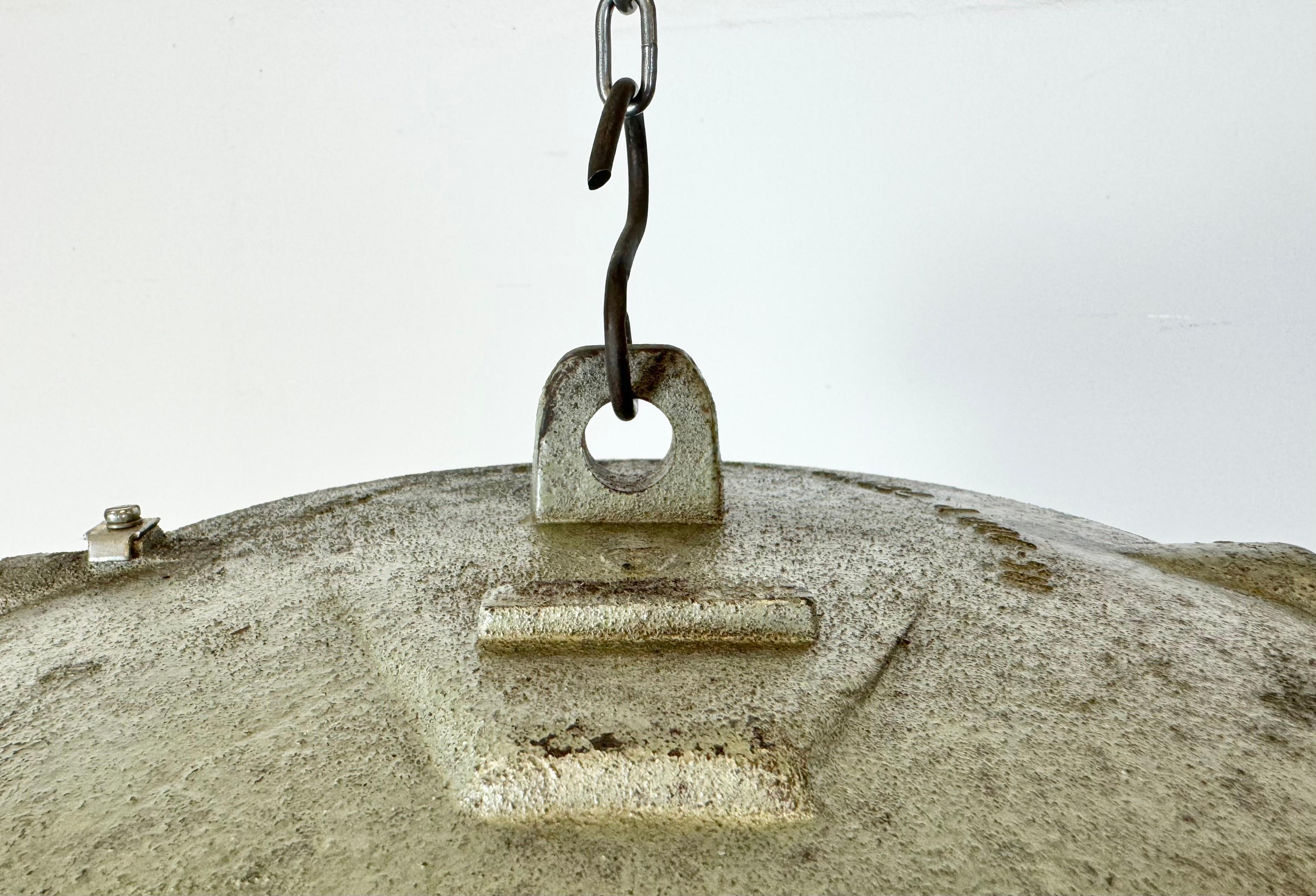 Glass Industrial Cast Iron Cage Pendant Light, 1960s For Sale