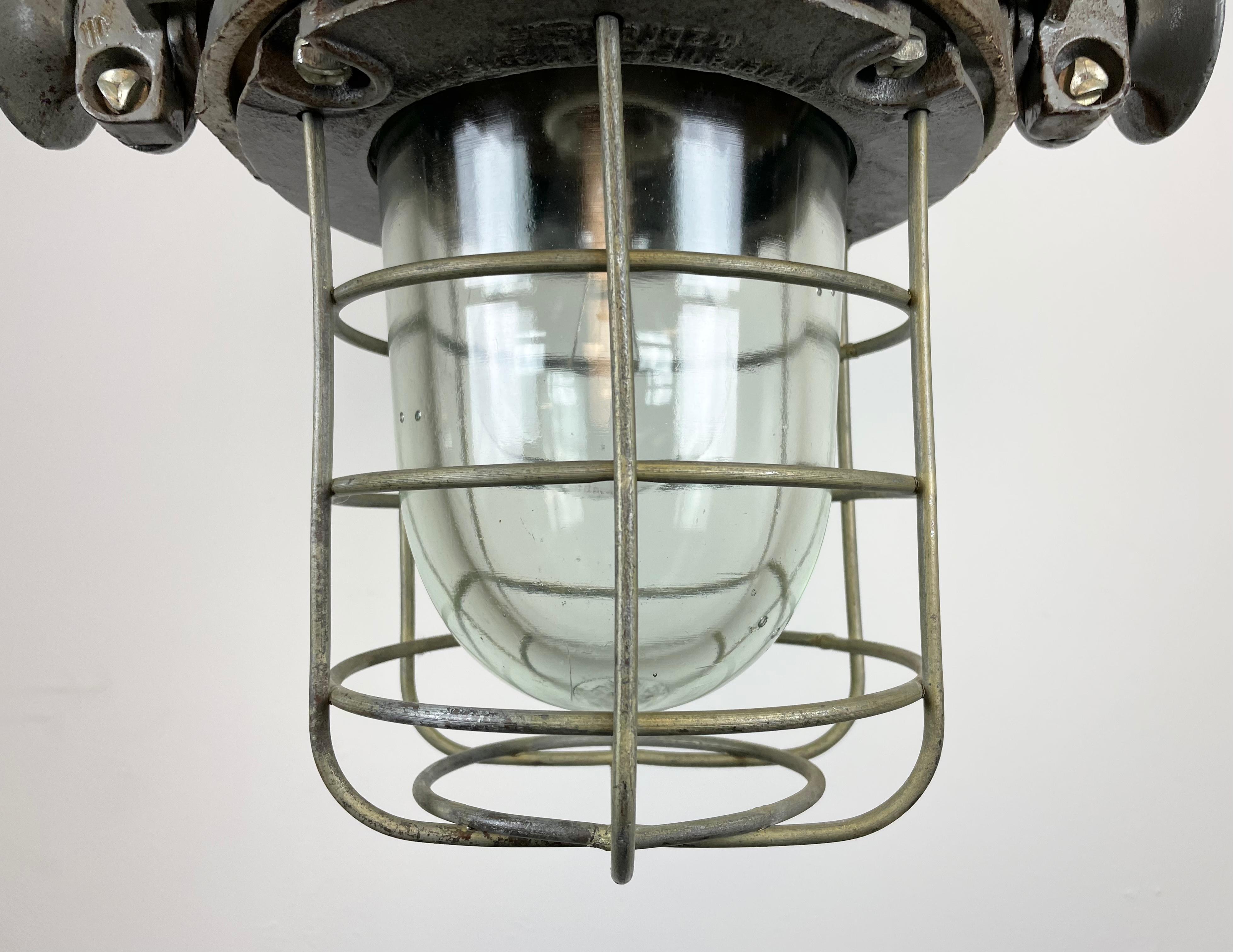 Industrial Cast Iron Cage Pendant Light, 1960s For Sale 1