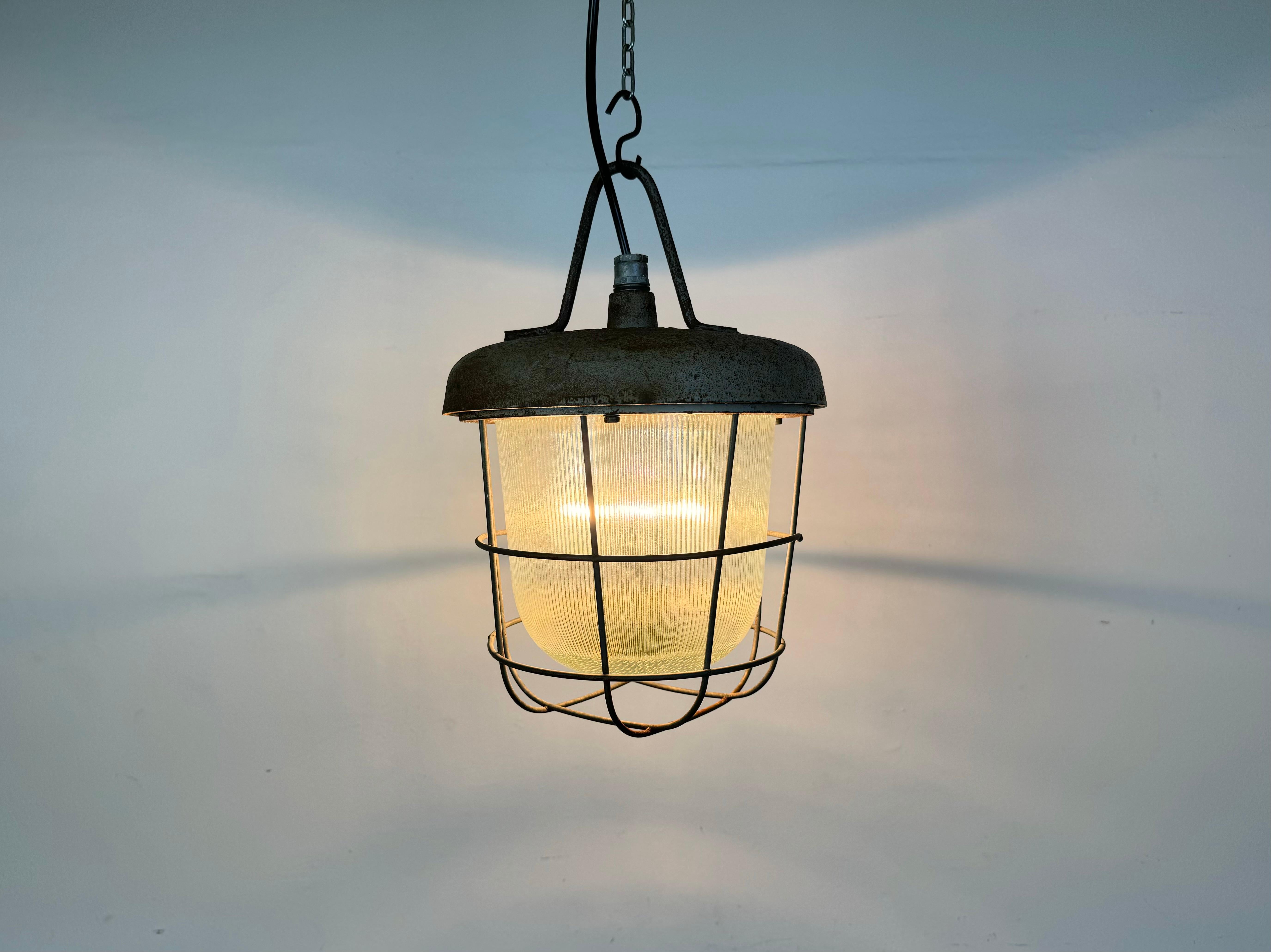 Industrial Cast Iron Cage Pendant Light, 1960s For Sale 1