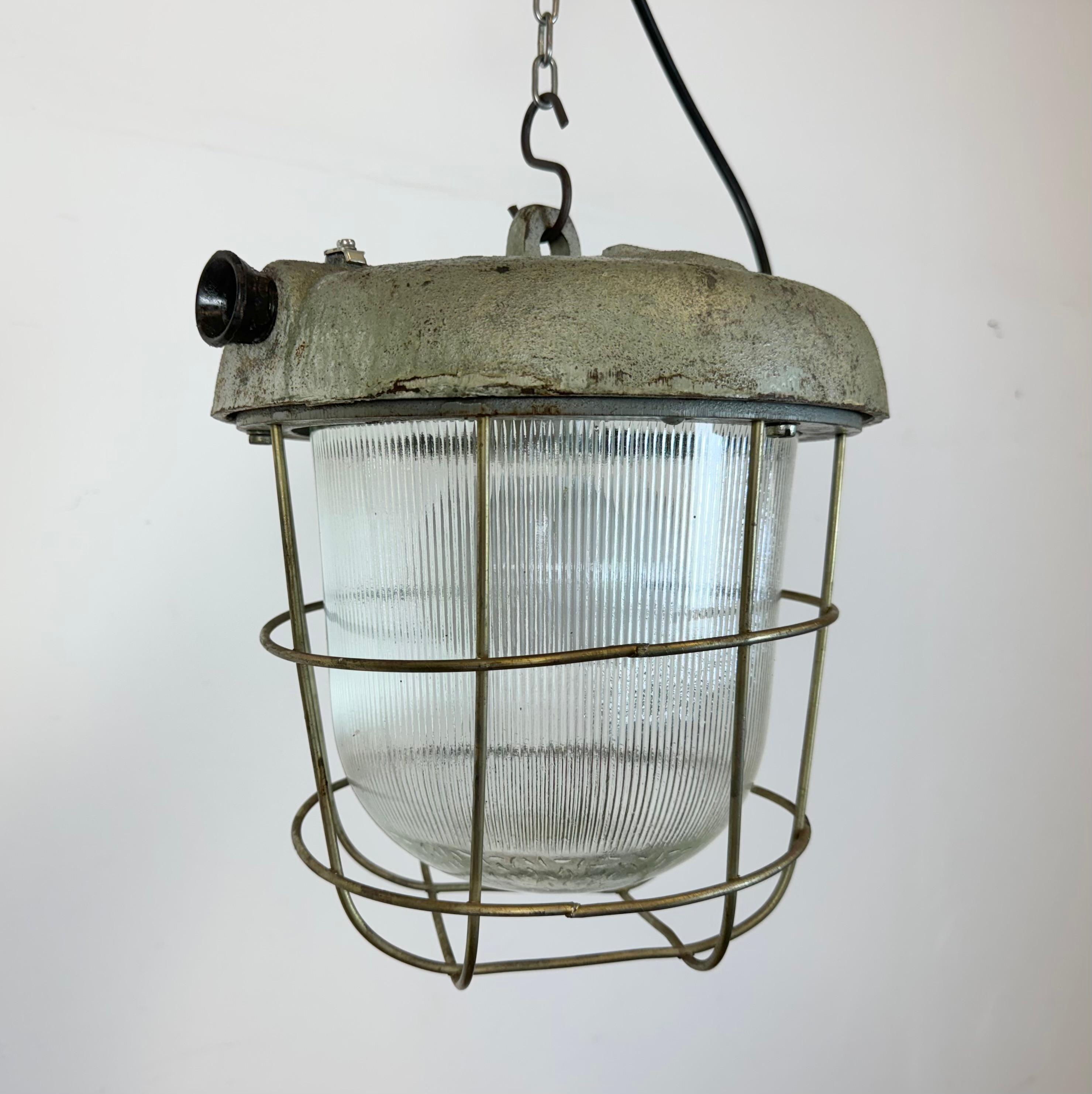 Industrial Cast Iron Cage Pendant Light, 1960s For Sale 1