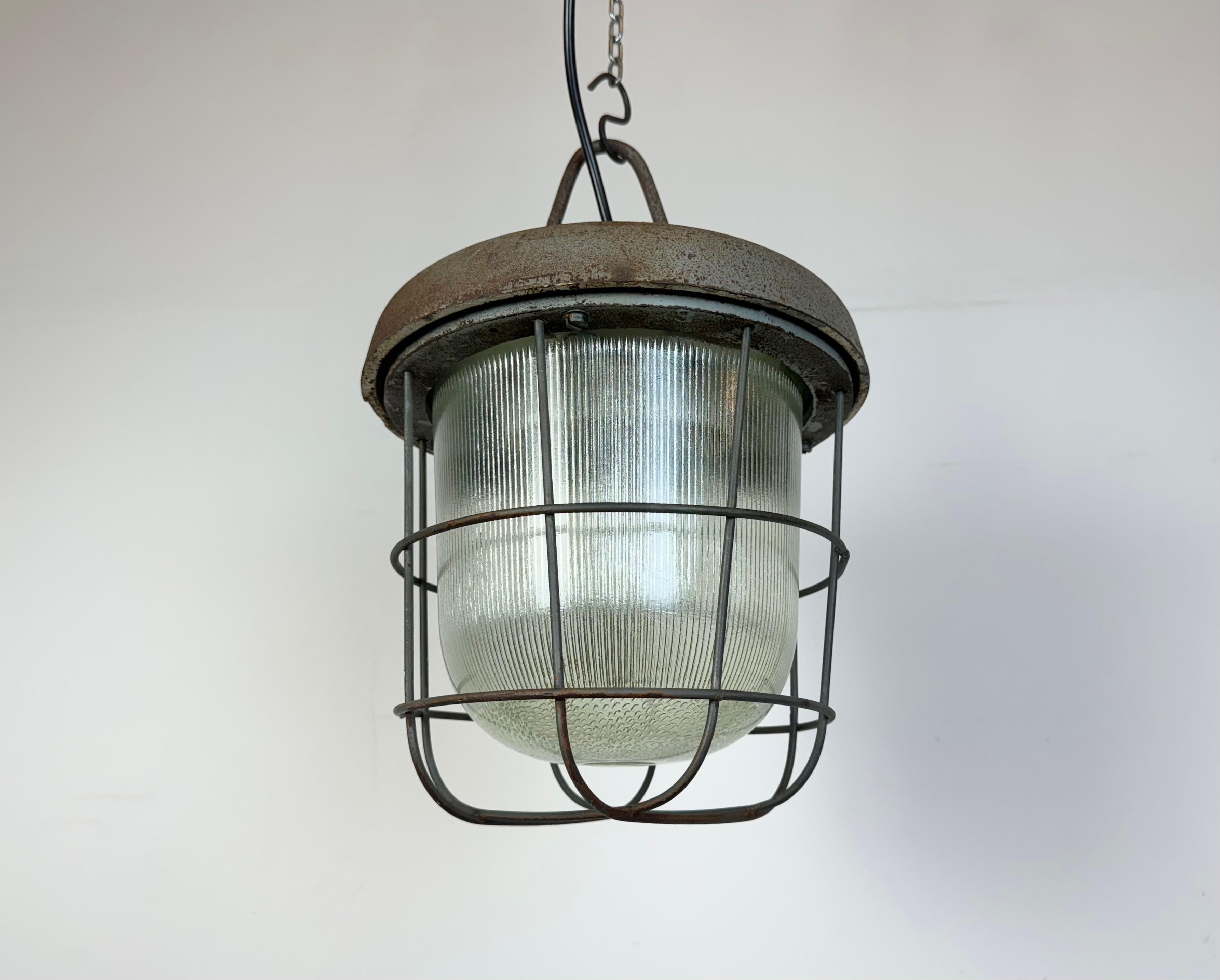 Industrial Cast Iron Cage Pendant Light, 1960s For Sale 2