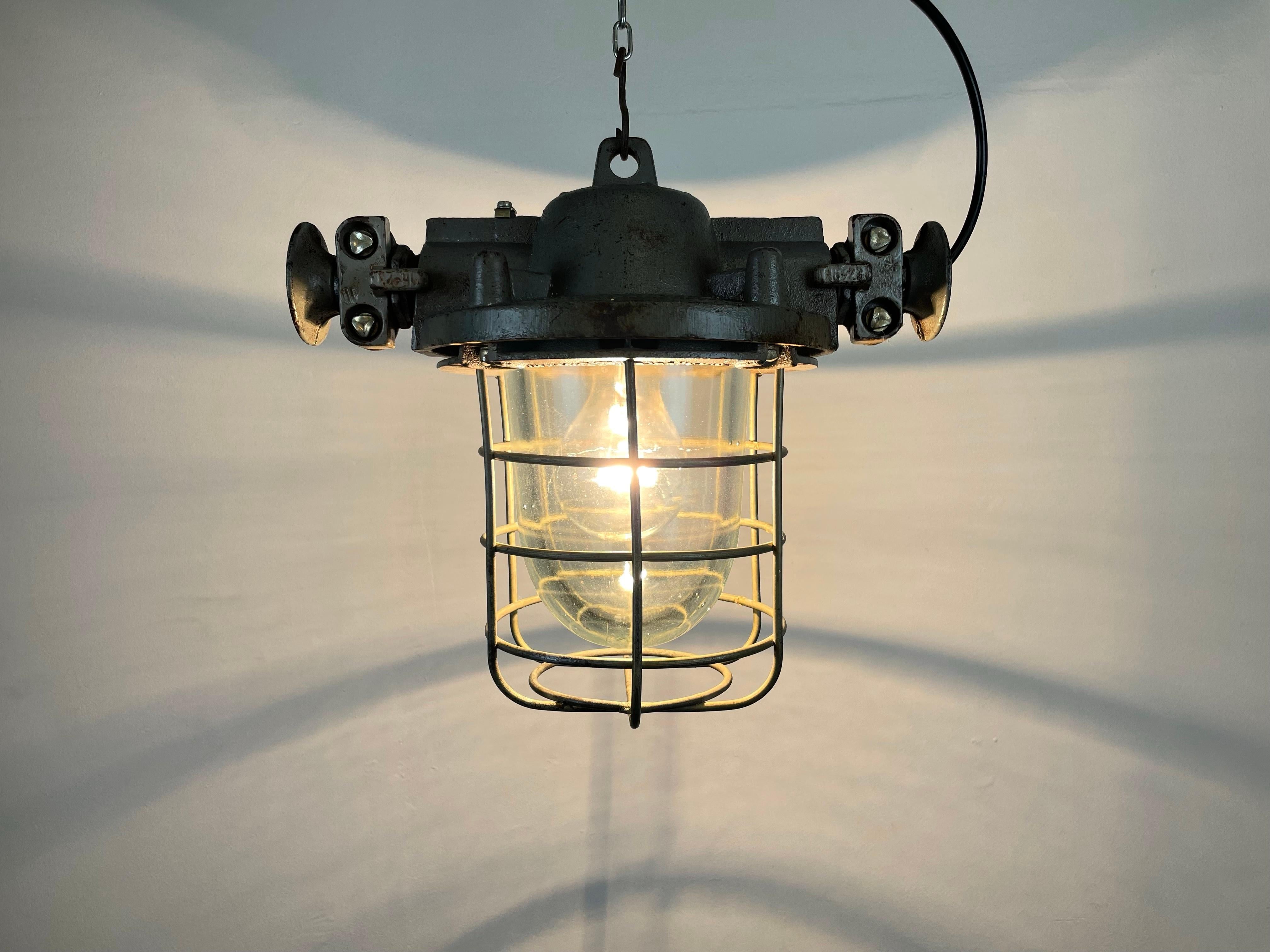 Industrial Cast Iron Cage Pendant Light, 1960s For Sale 3