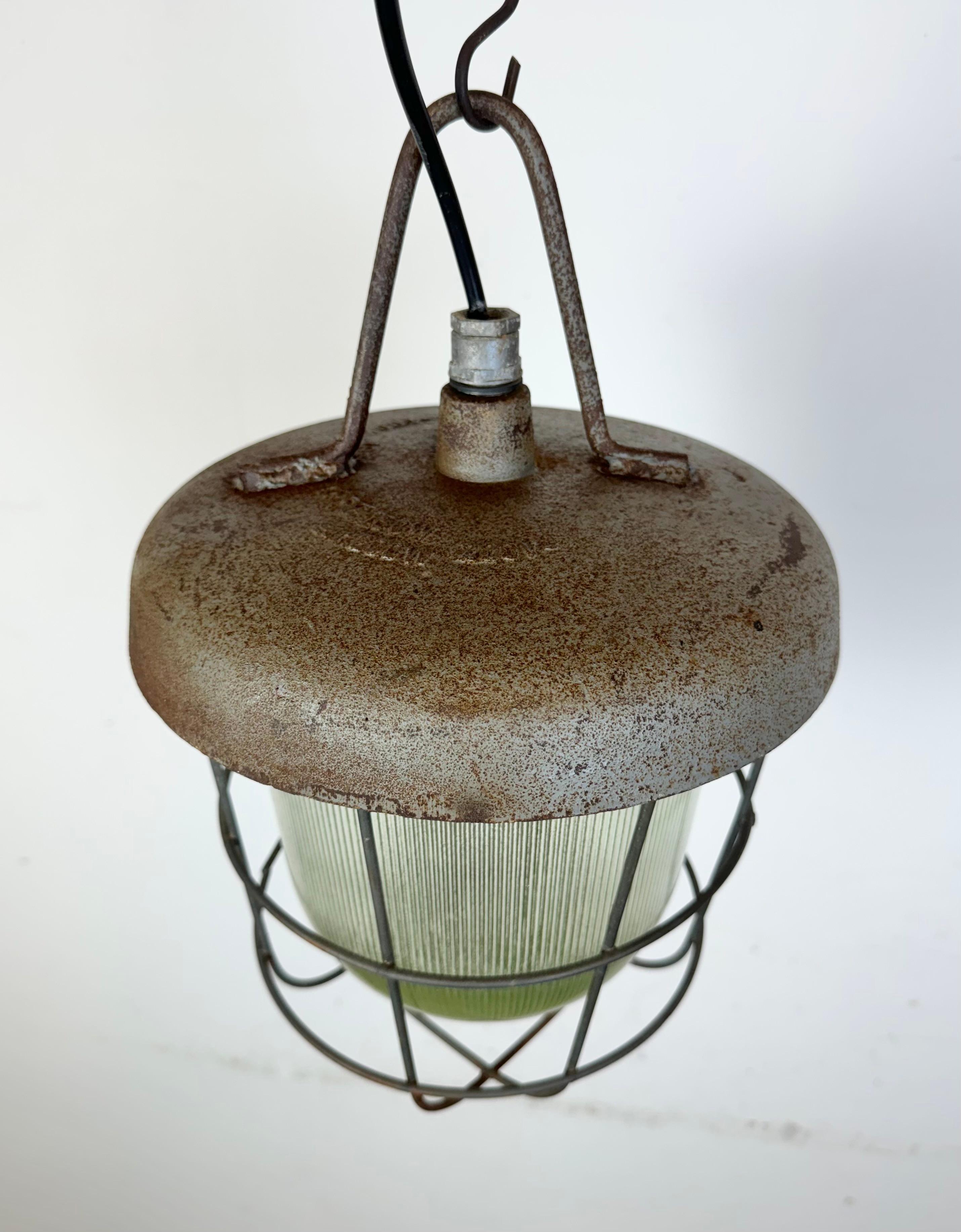 Industrial Cast Iron Cage Pendant Light, 1960s For Sale 3