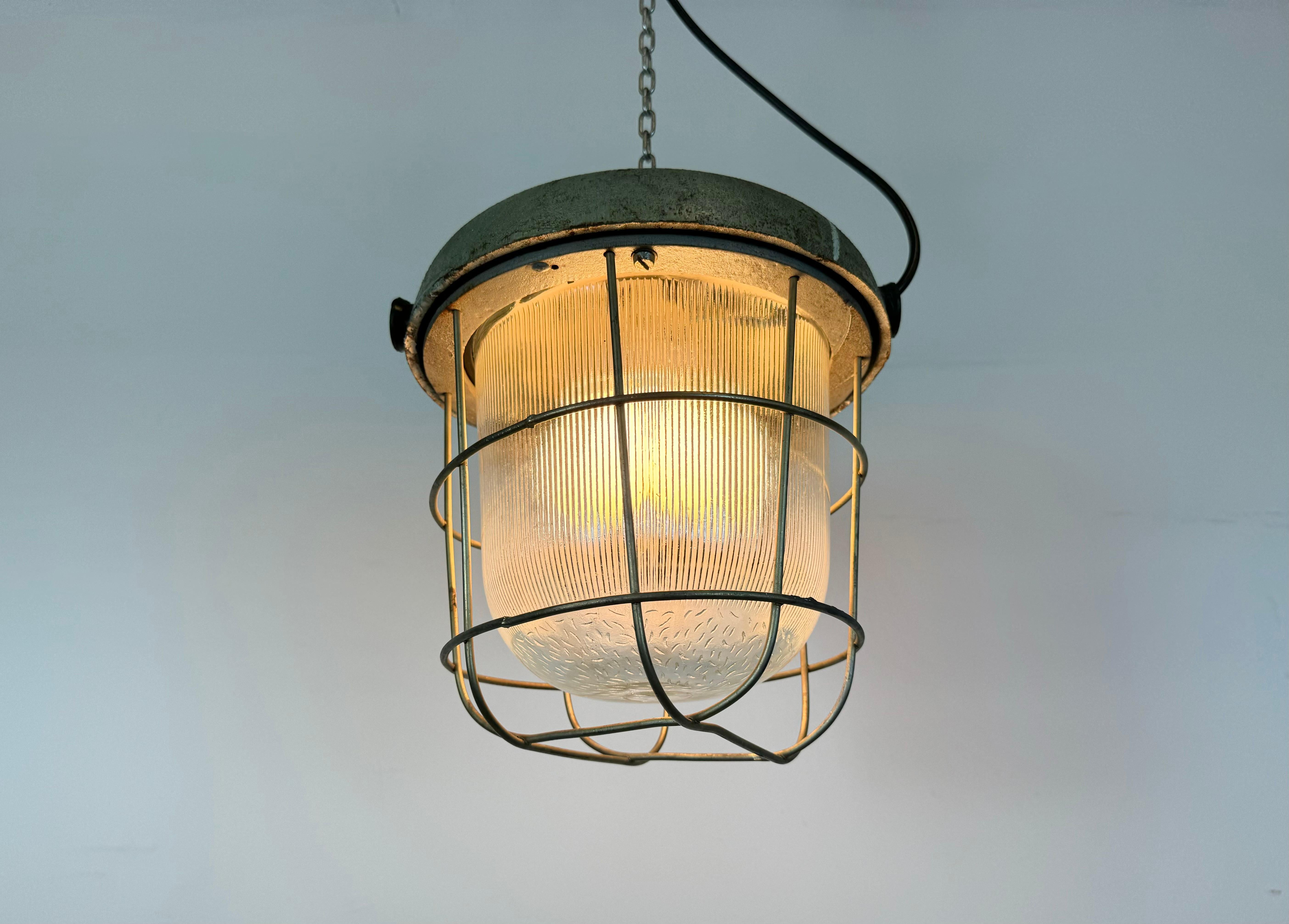 Industrial Cast Iron Cage Pendant Light, 1960s For Sale 3