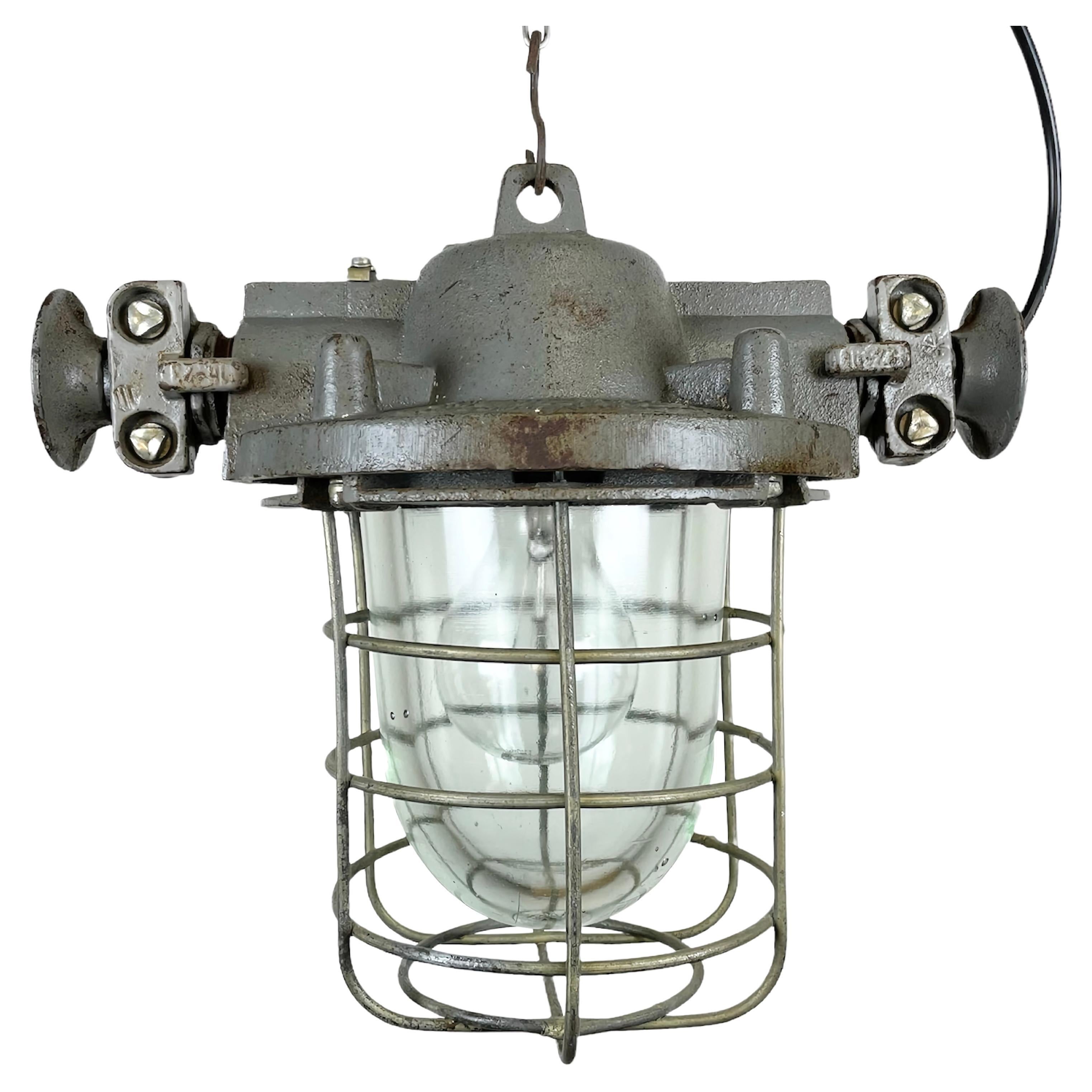 Industrial Cast Iron Cage Pendant Light, 1960s