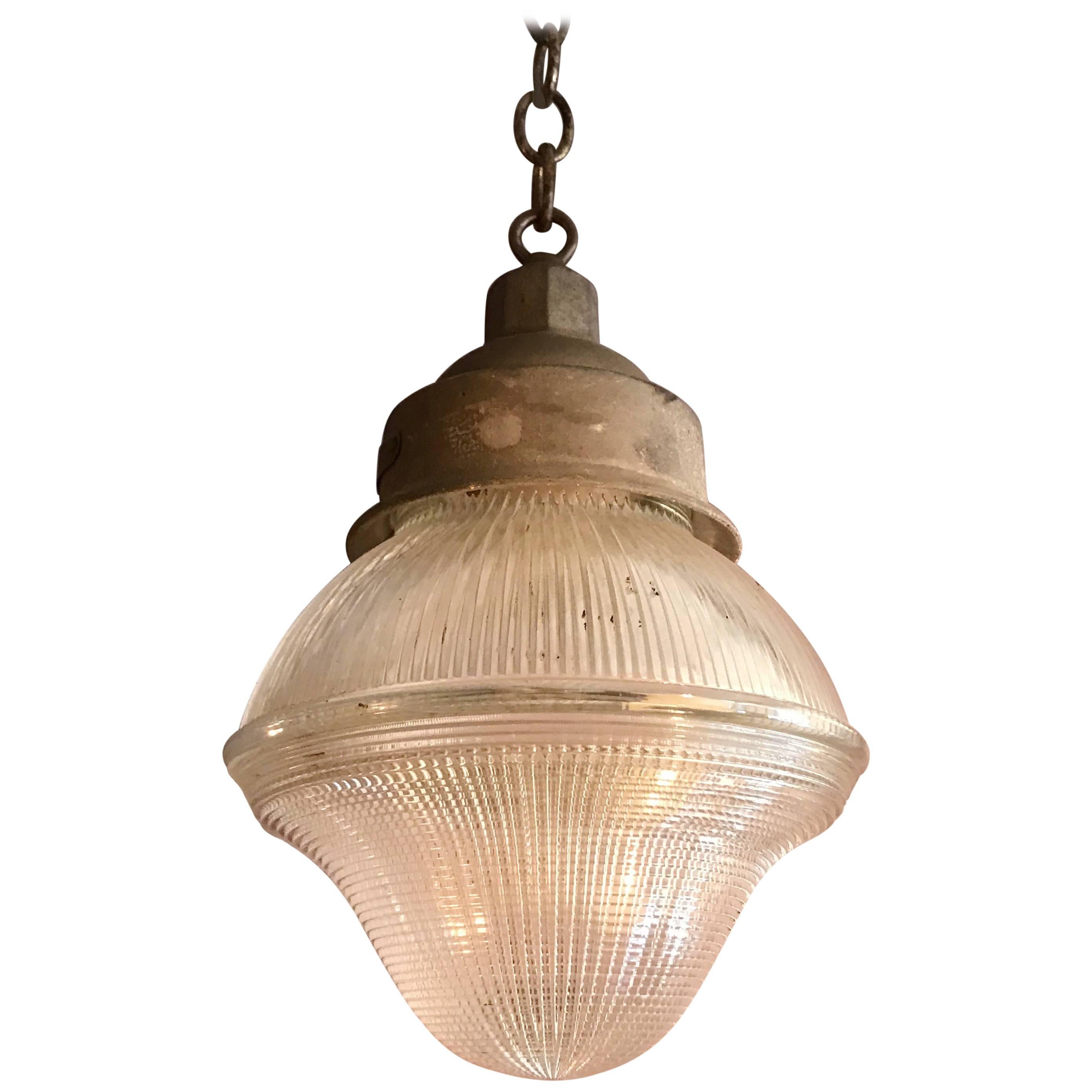 Industrial Cast Iron Holophane Glass Factory Pendant Light