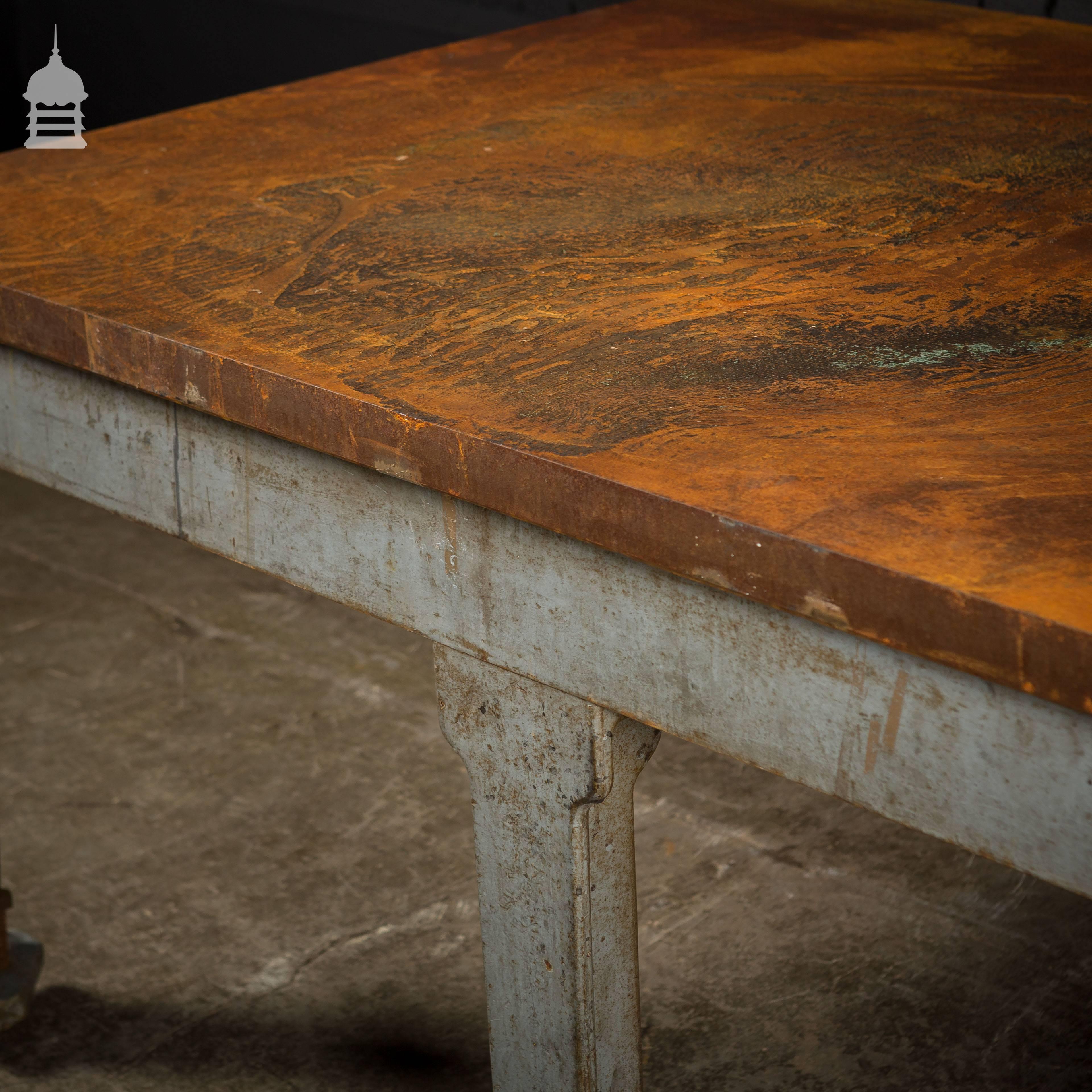 20th Century Industrial Cast Iron Surface Table with Six Legs For Sale