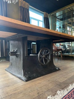 Industrial Cast Iron Table with Oak Top