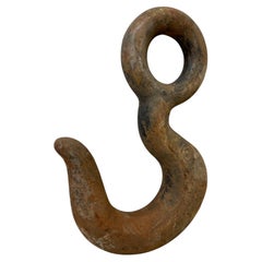 Industrial Cast Iron Vulcan Hook, Rusted Patina Object for Indoors or Out
