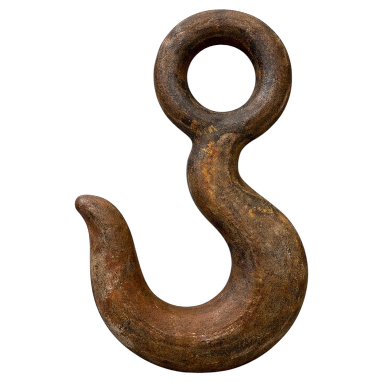 Industrial Cast Iron Vulcan Hook, Rusted Patina Object for Indoors or Out