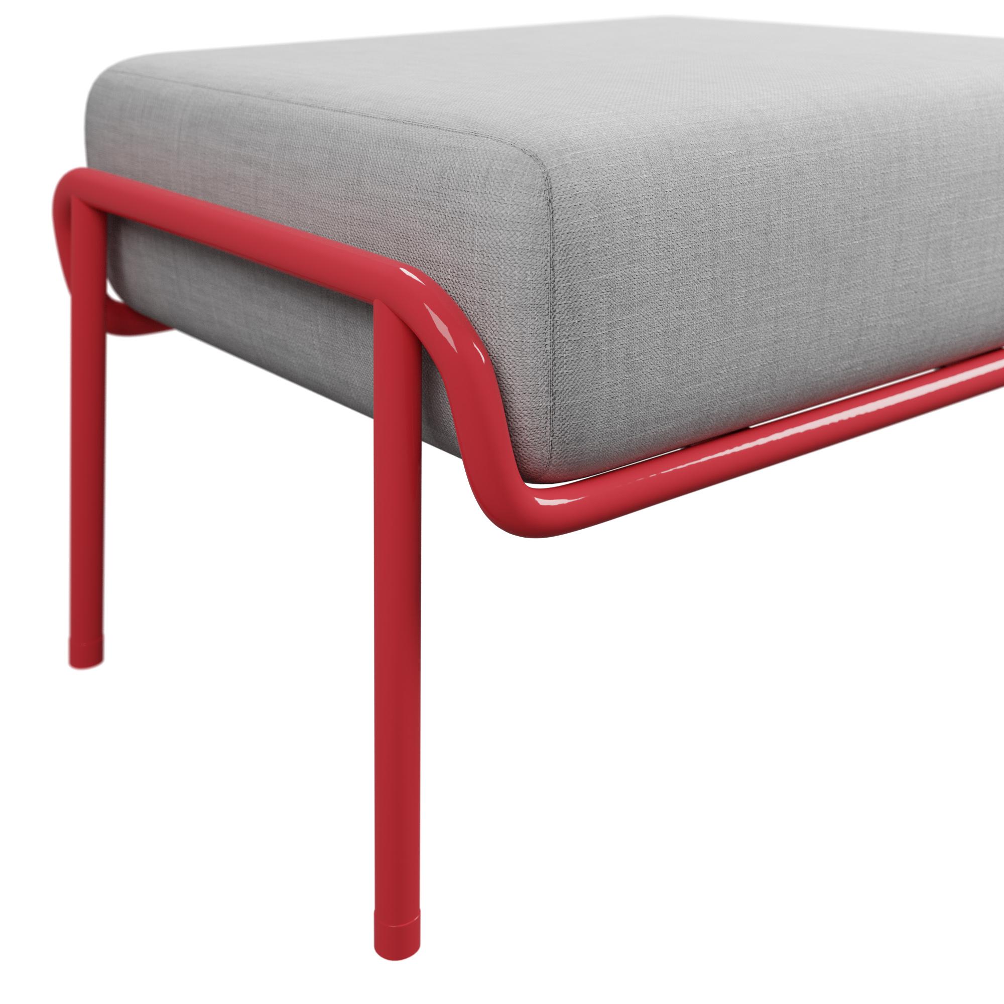 Caning Industrial CAYENNE Finish Ottoman DUV with Cream fabric handcrafted by Murmurio For Sale