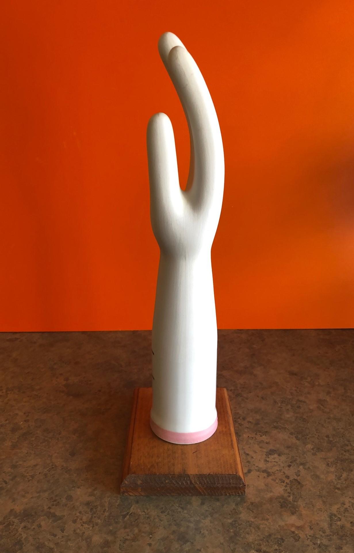 Industrial Ceramic Glove Mold on Stand In Good Condition In San Diego, CA