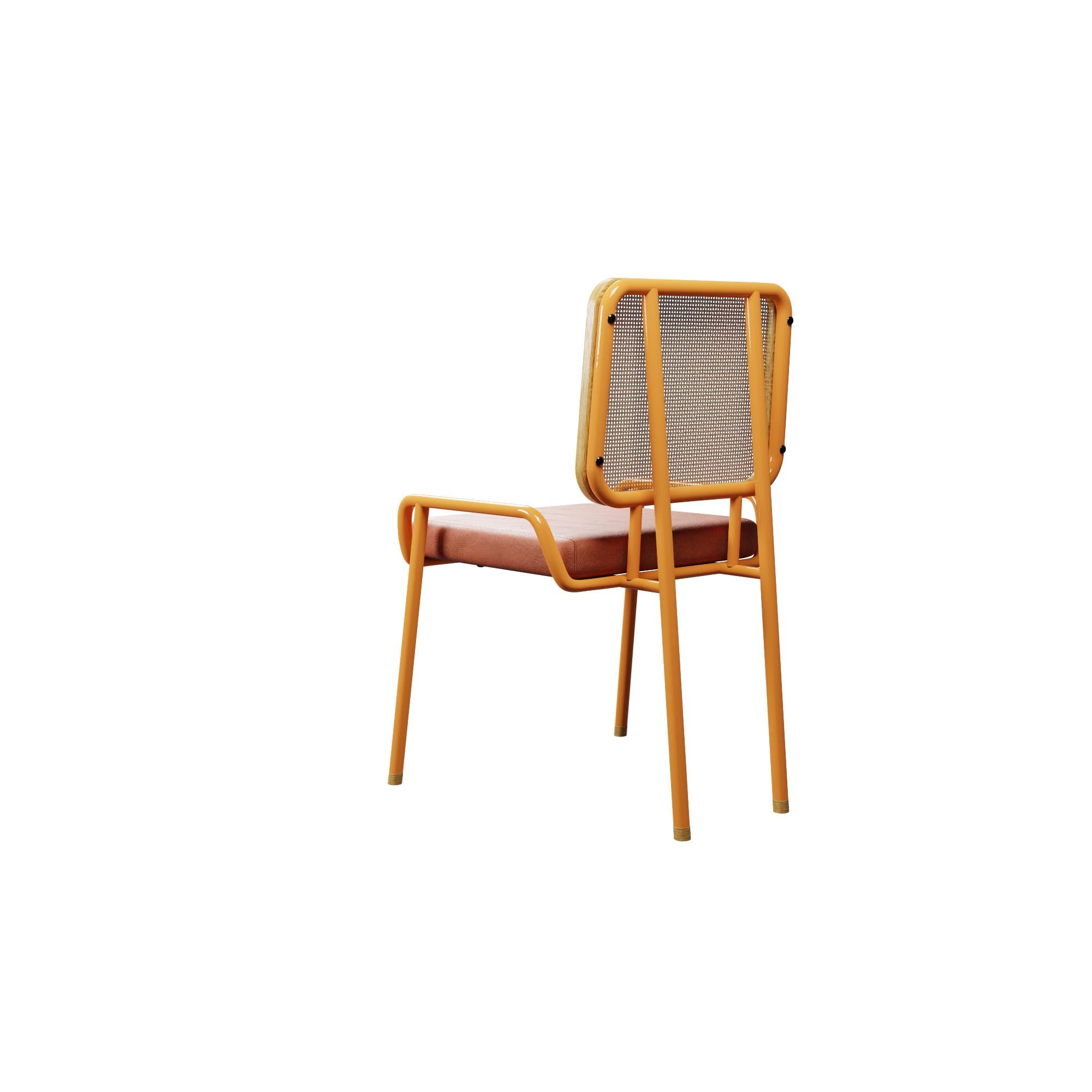 Portuguese Industrial chair DUV half arm Coral leather handcrafted by Murmurio For Sale