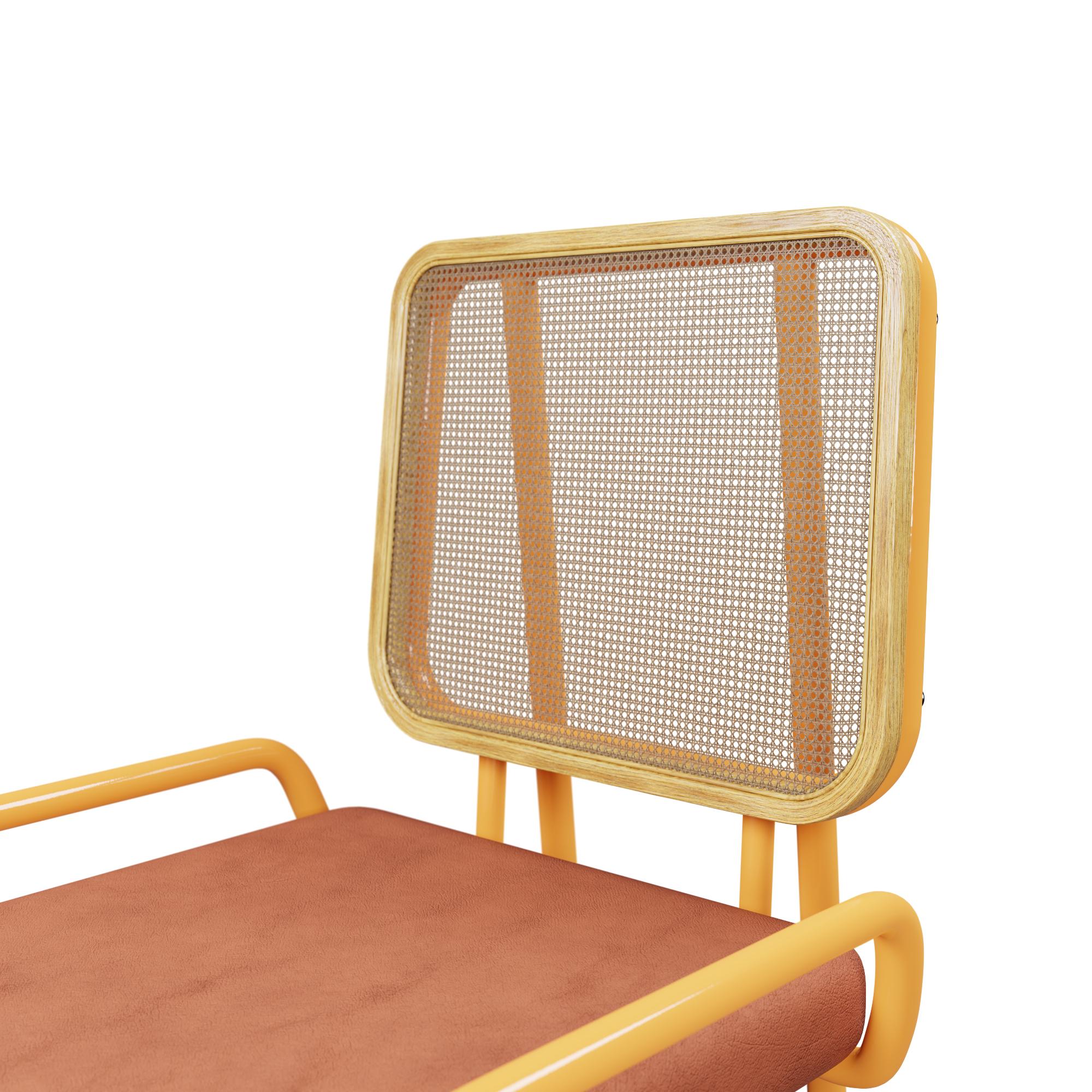 Rattan Industrial chair DUV half arm Coral leather handcrafted by Murmurio For Sale