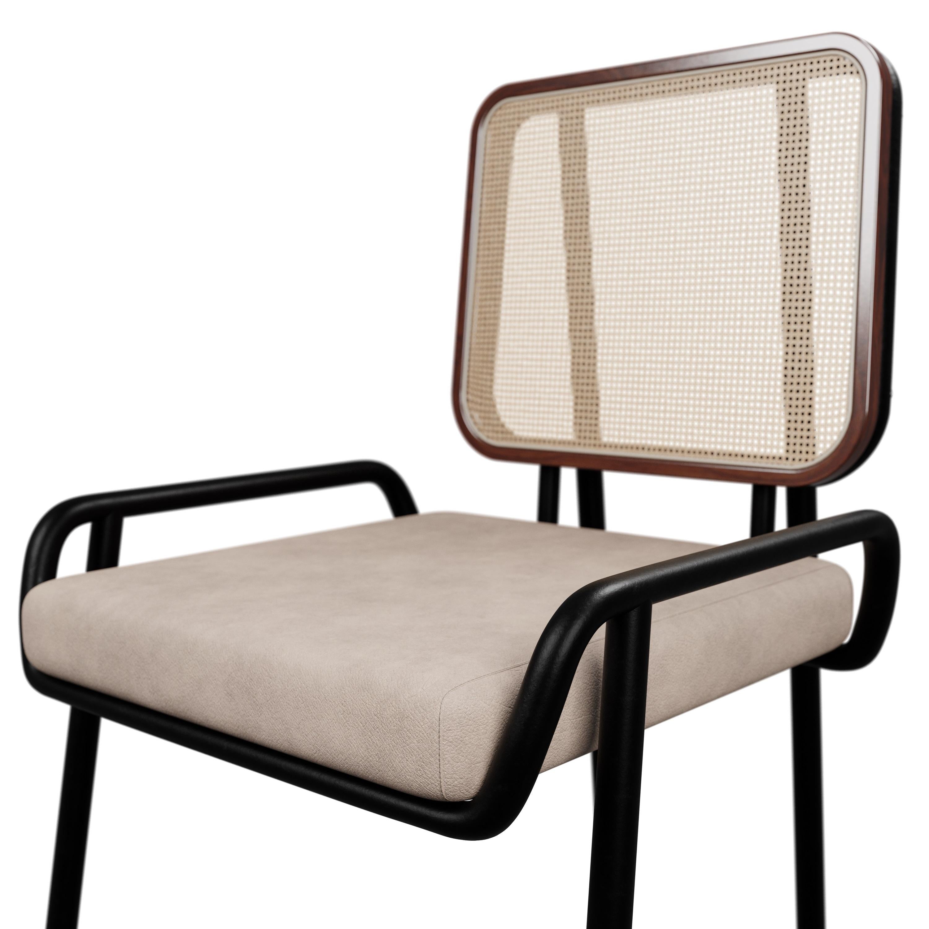 Contemporary Industrial chair DUV half arm Cream leather handcrafted by Murmurio For Sale