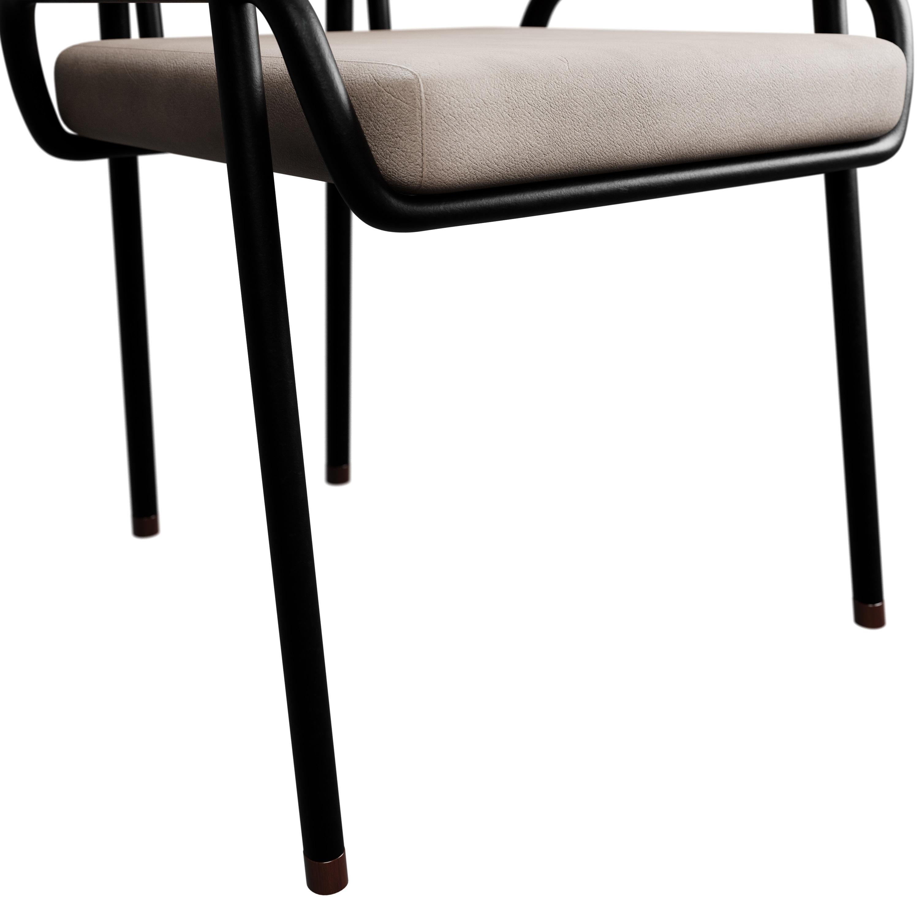 Rattan Industrial chair DUV half arm Cream leather handcrafted by Murmurio For Sale