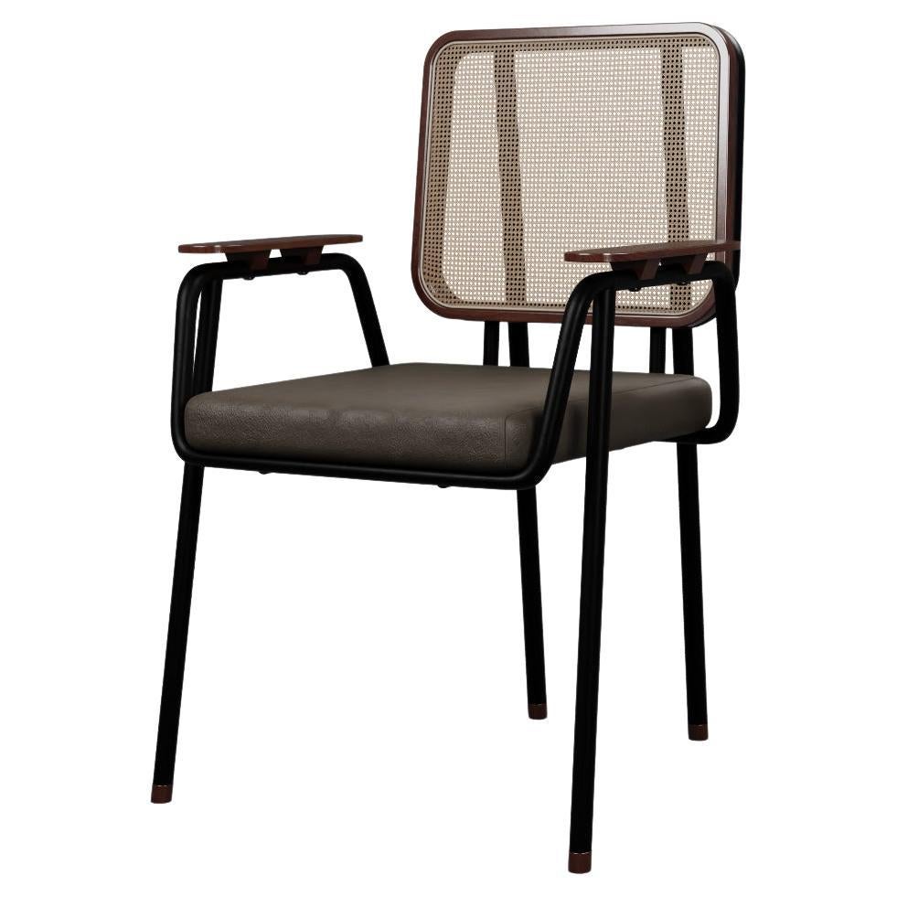 Industrial chair DUV with arm Cocoa leather handcrafted by Murmurio