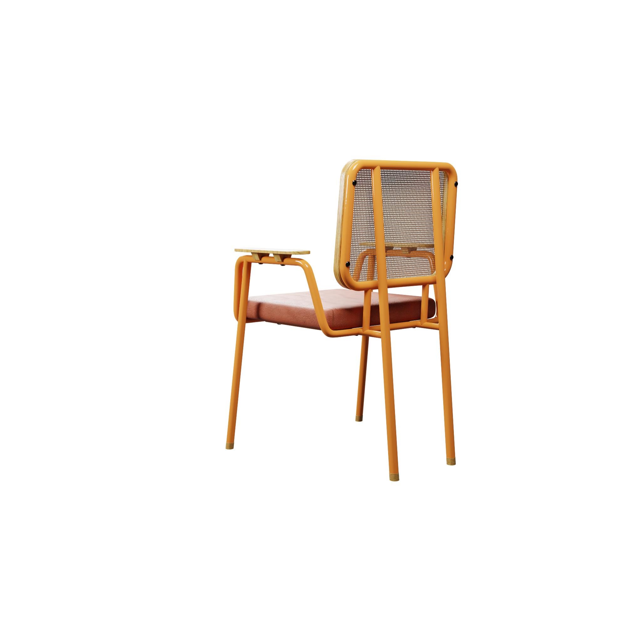Portuguese Industrial chair DUV with arm Coral leather handcrafted by Murmurio For Sale