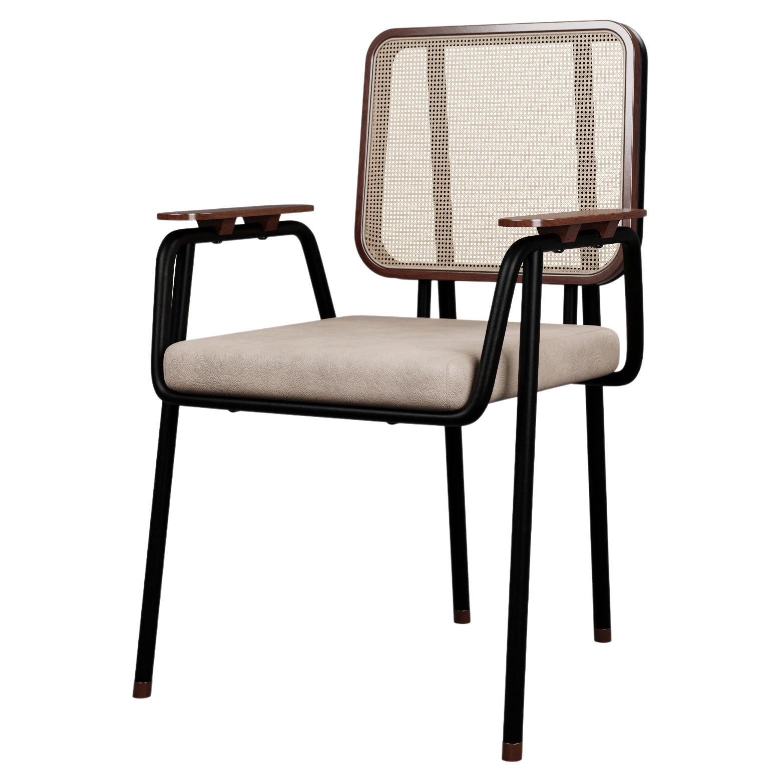 Industrial chair DUV with arm Cream leather handcrafted by Murmurio