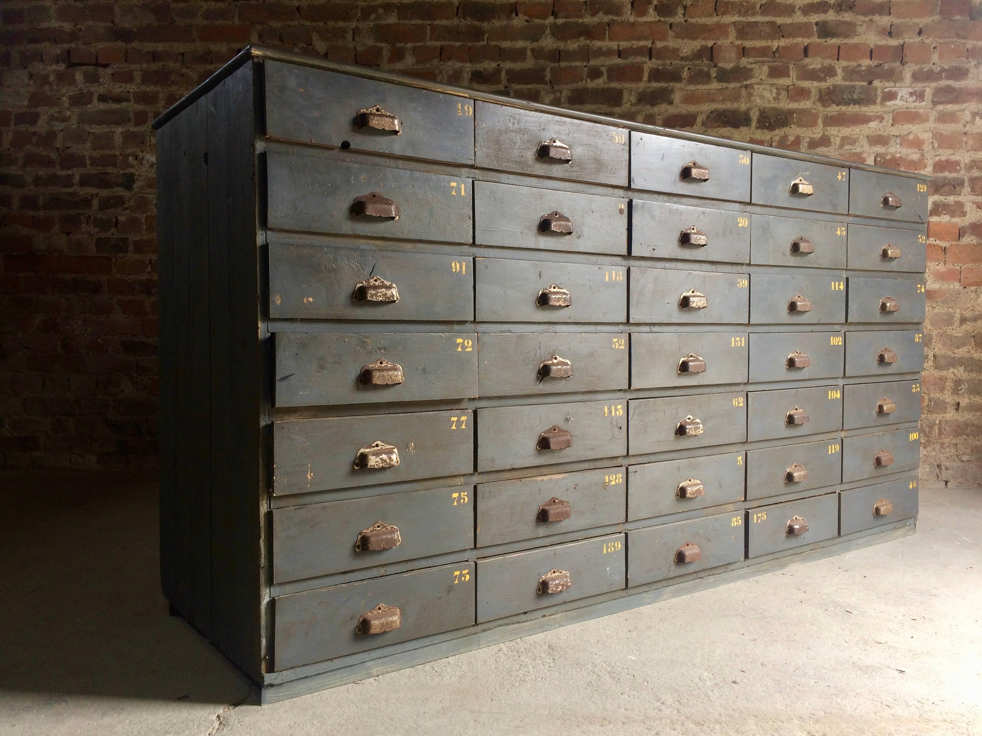Industrial Chest of Drawers Loft Style Antique Pair Engineers Sideboard In Distressed Condition In Longdon, Tewkesbury