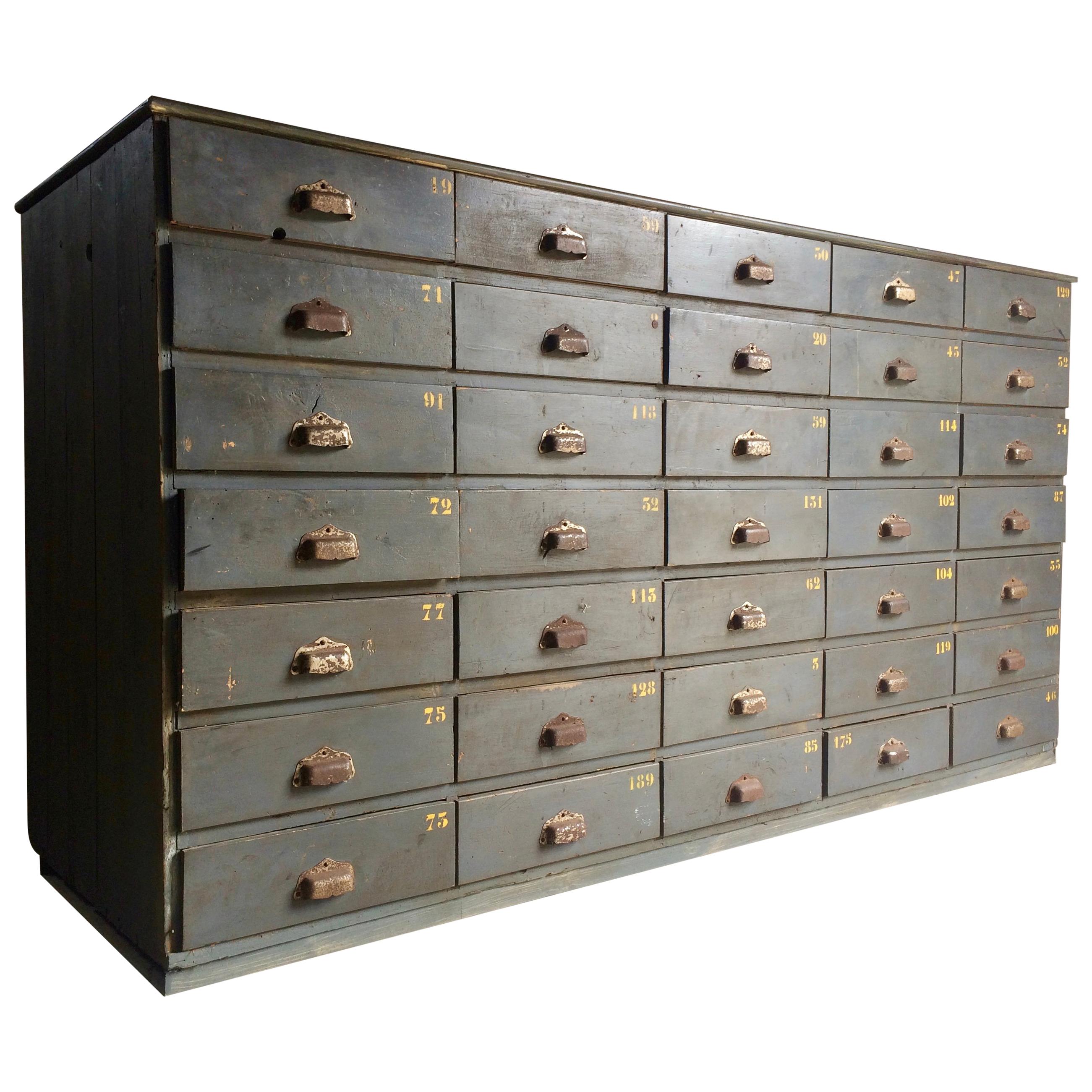 This fabulous engineers chests with thirty five drawers demonstrates beautifully the bygone Industrial era perfectly, ideal for todays 'Loft Style' living originally used in an Industrial workshop this chest would have housed components and tools,