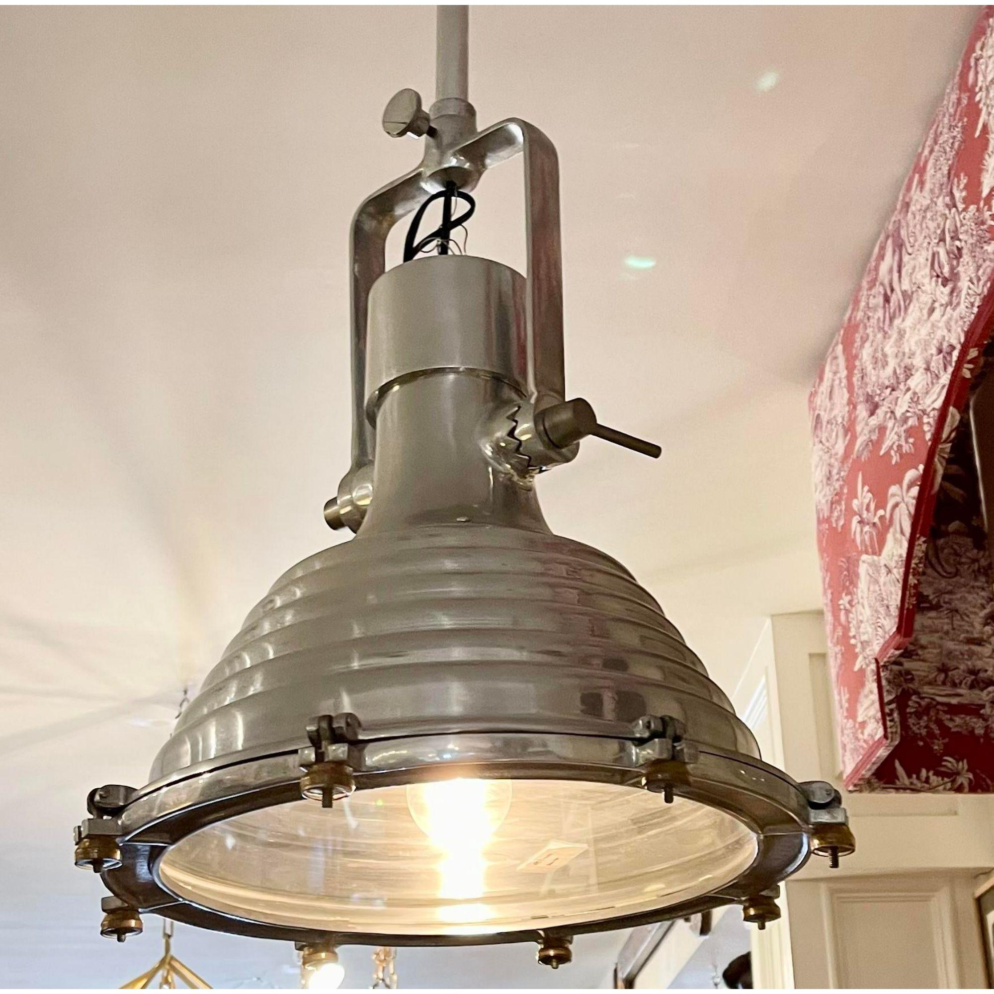 Industrial Chic Nautical Pendant Light Fixture In Good Condition For Sale In LOS ANGELES, CA