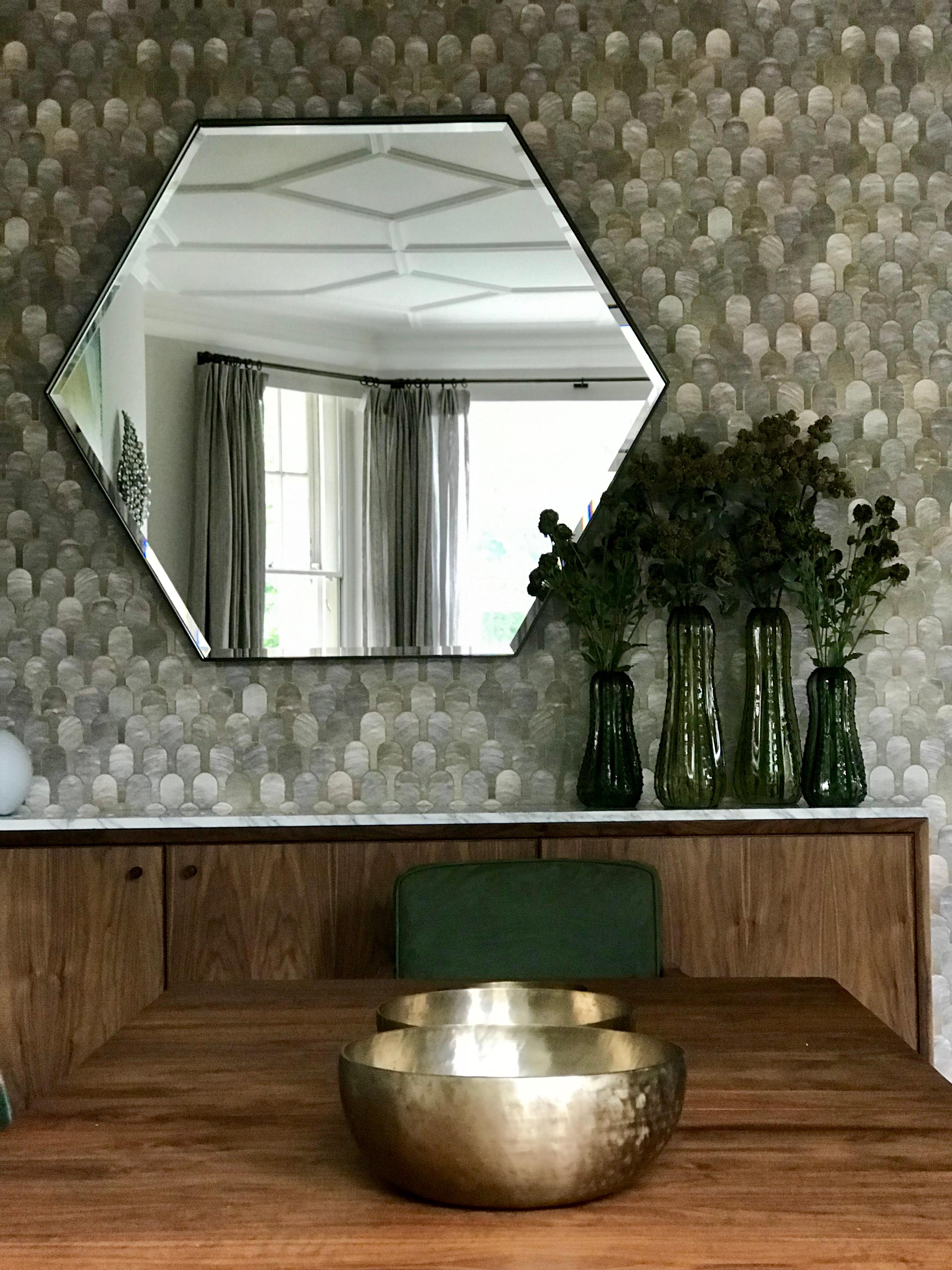 British Industrial Chic Style Eros Hexagon Steel Mirrors with Plain or Antique Mirror For Sale