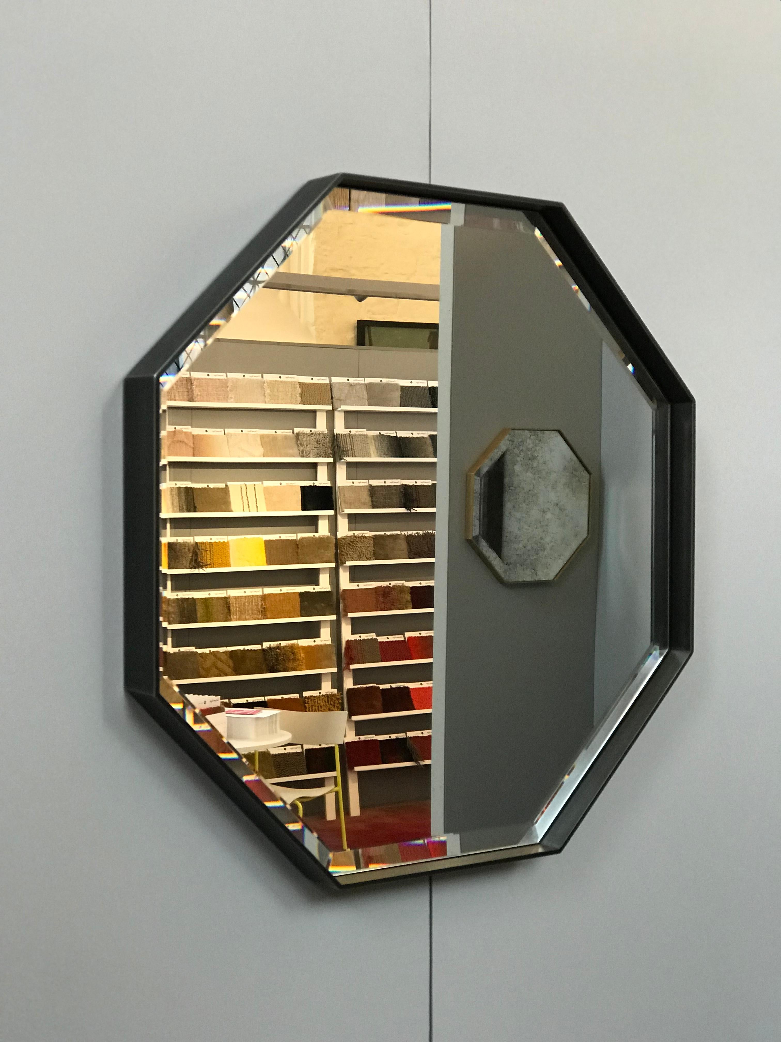 Industrial Chic Style Eros Octagonal Steel Mirrors with Plain or Antique Mirror For Sale 2