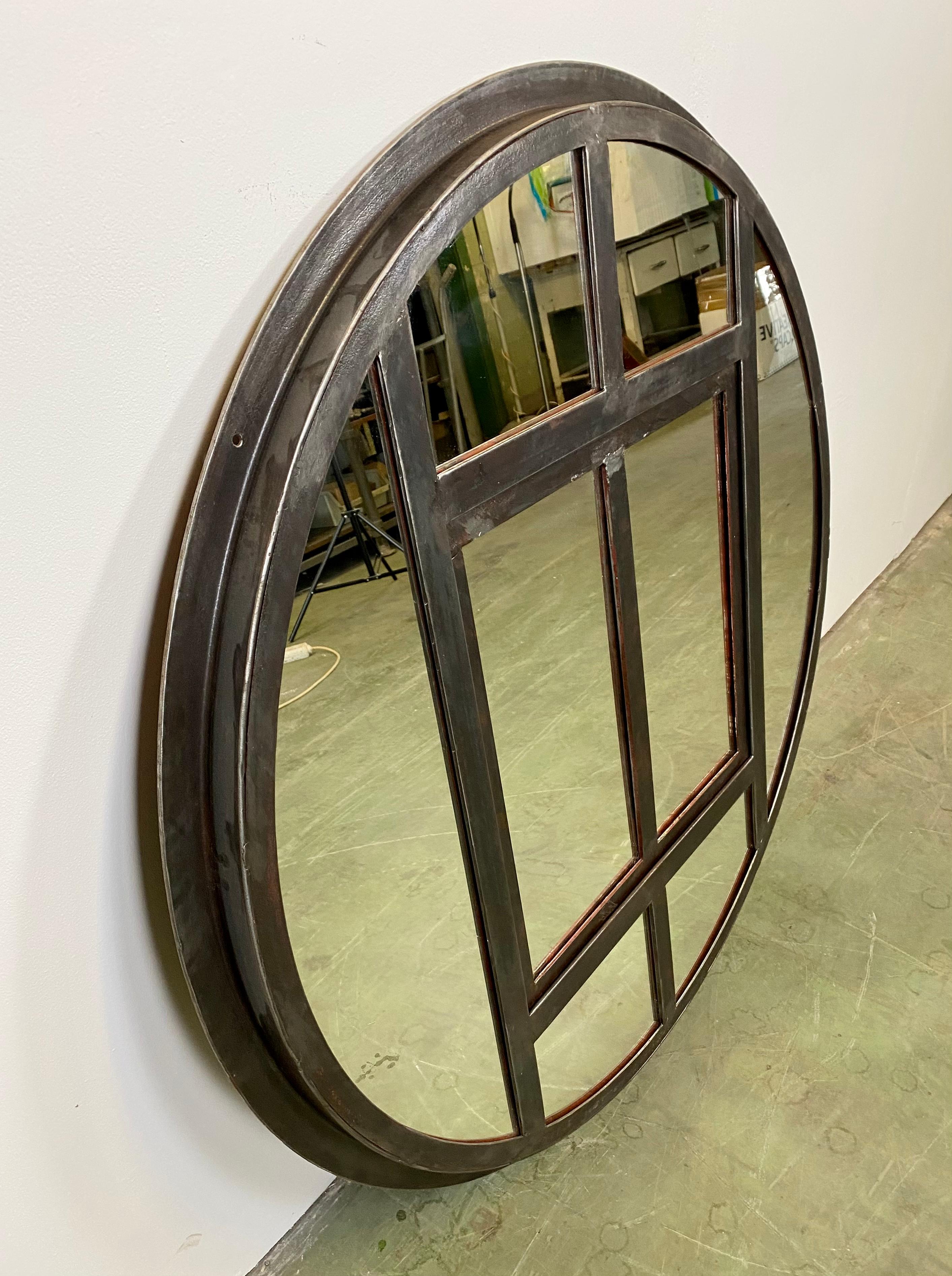 Industrial Circle Iron Window with Mirror, 1950s 3