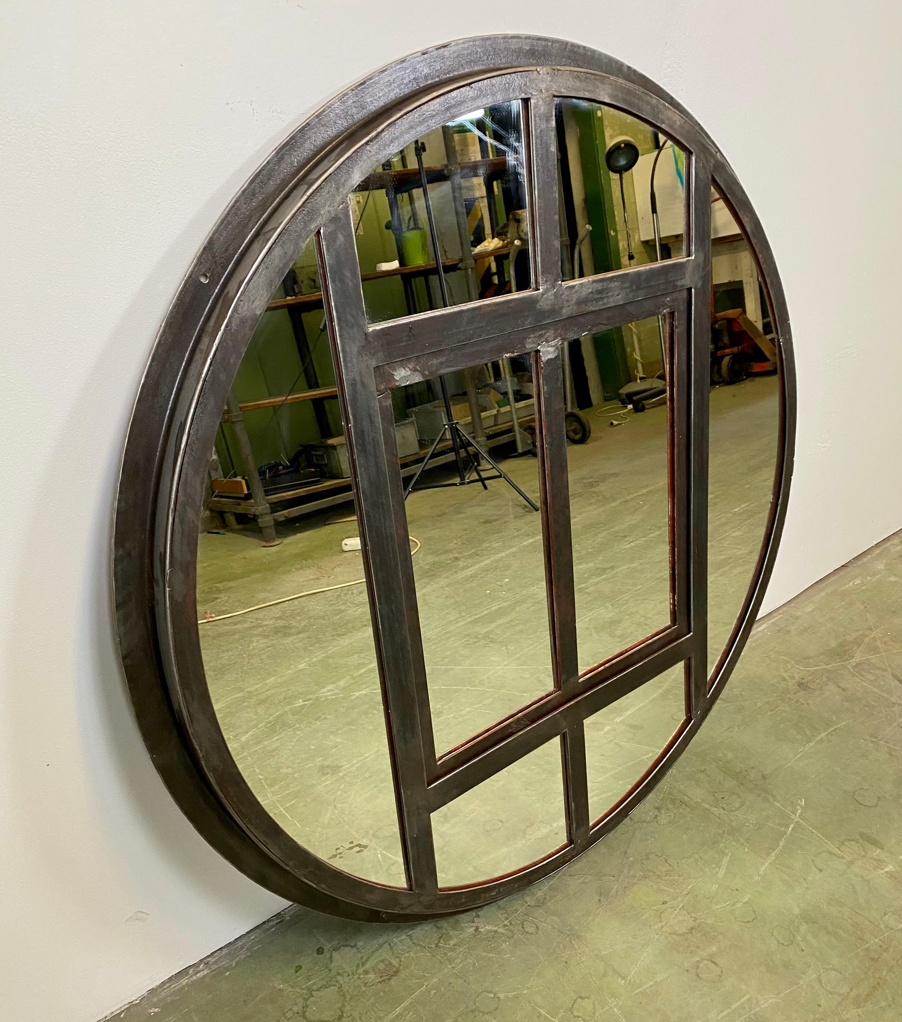 Czech Industrial Circle Iron Window with Mirror, 1950s