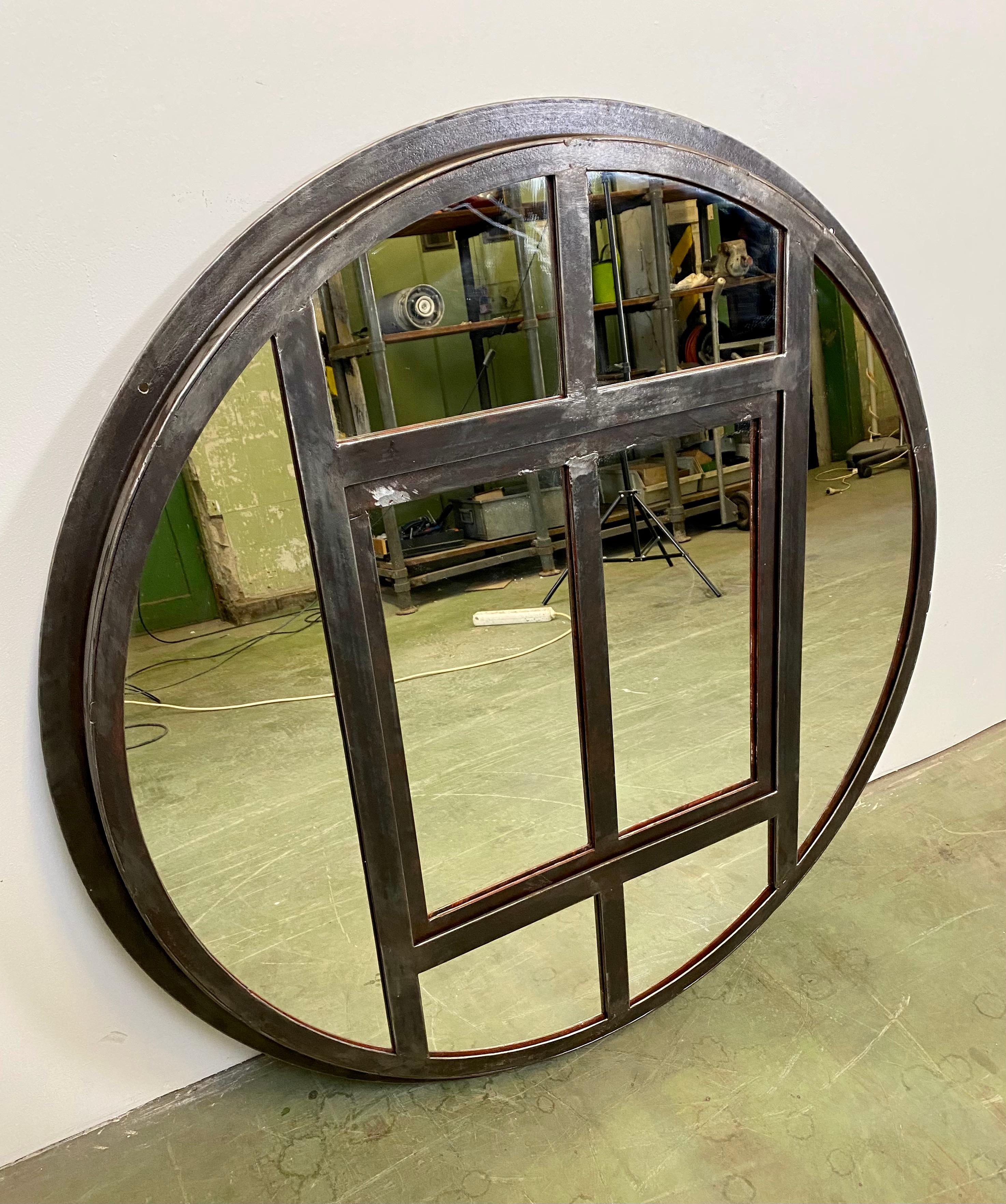 20th Century Industrial Circle Iron Window with Mirror, 1950s