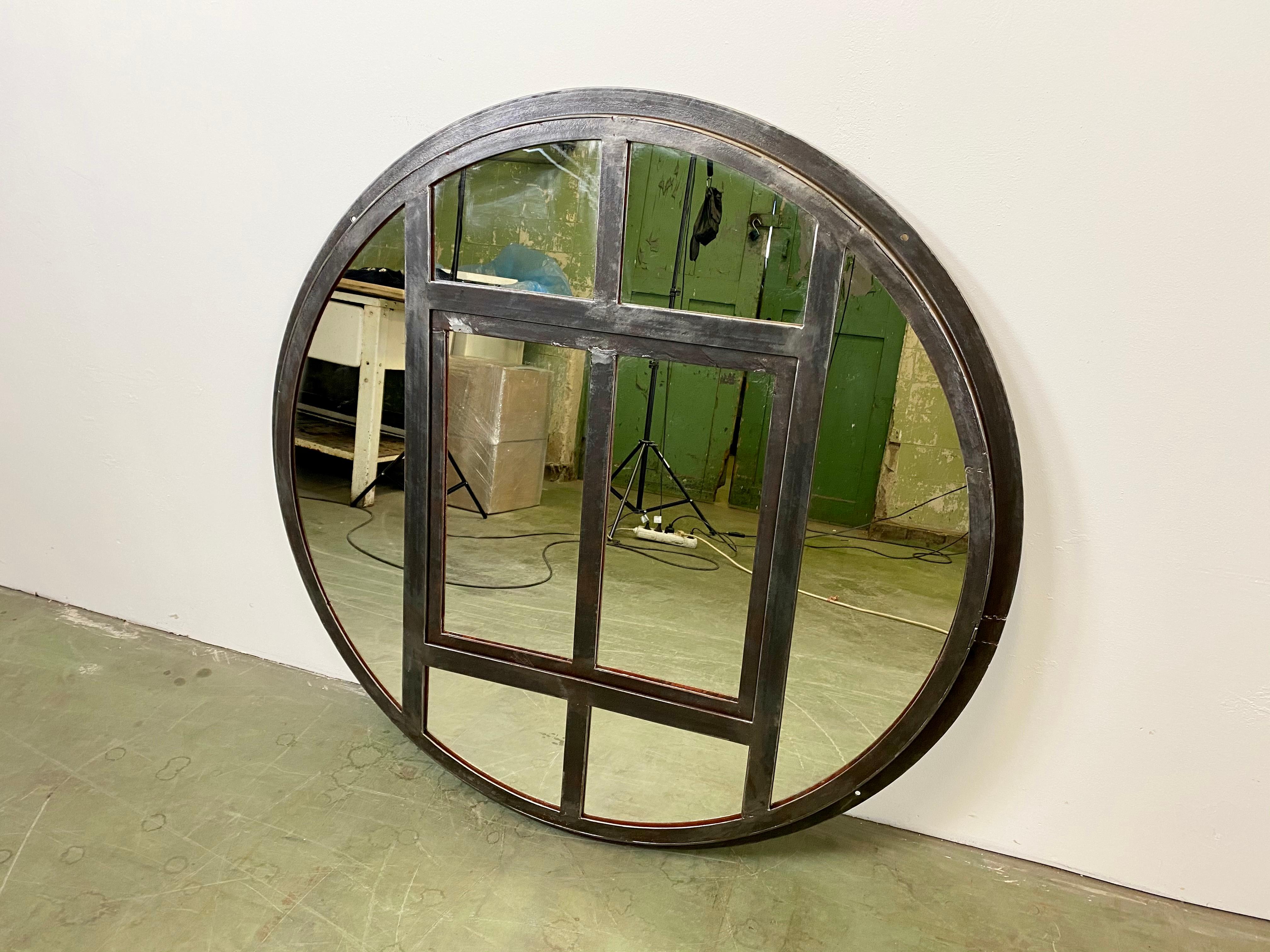 Industrial Circle Iron Window with Mirror, 1950s 1