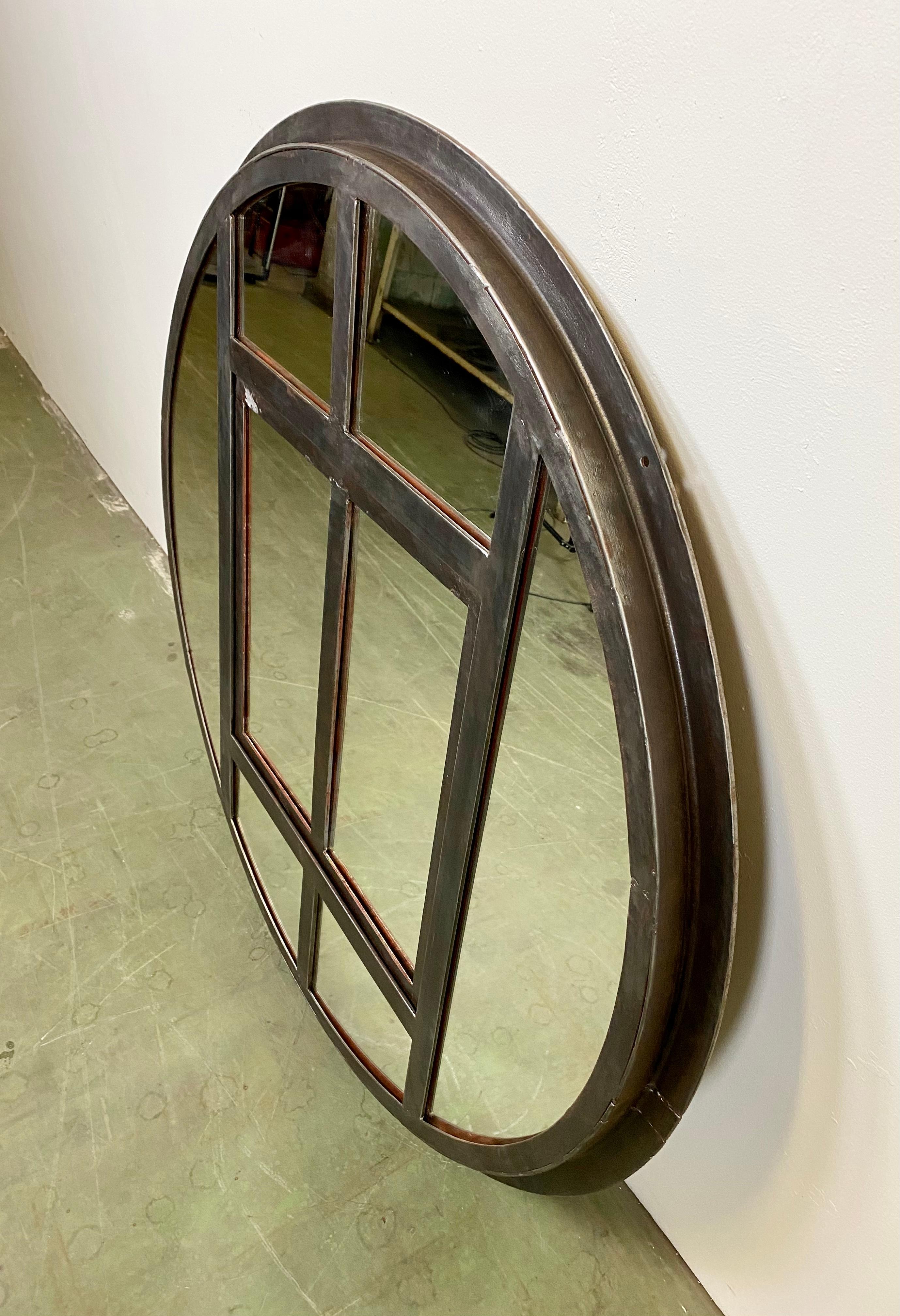 Industrial Circle Iron Window with Mirror, 1950s 2