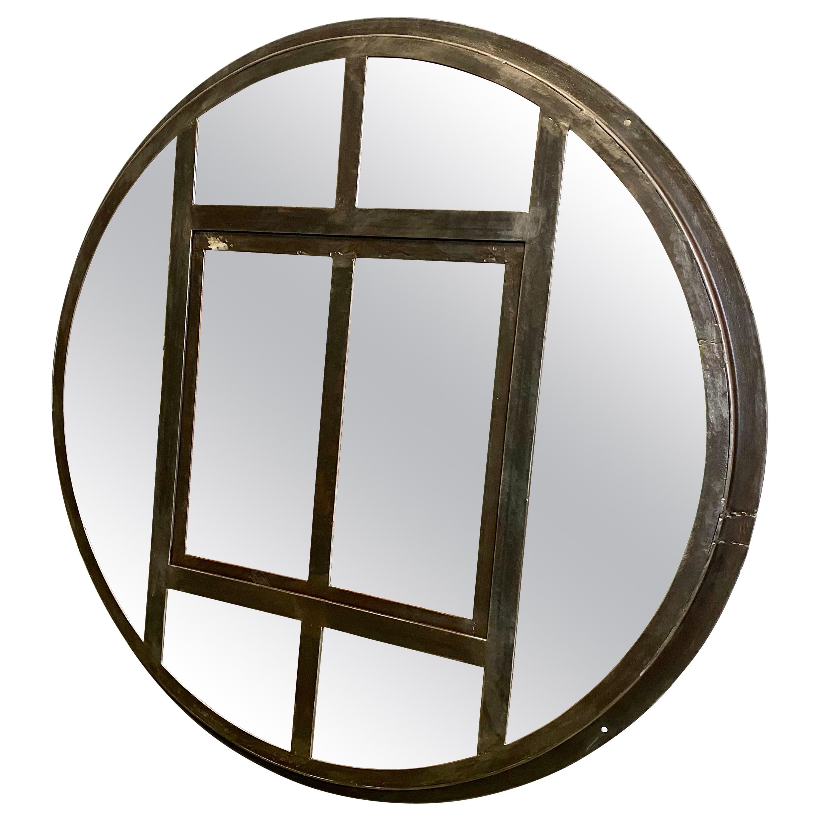 Industrial Circle Iron Window with Mirror, 1950s