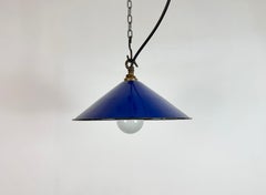 Industrial Cobalt Blue Enamel Factory Pendant Lamp, 1950s