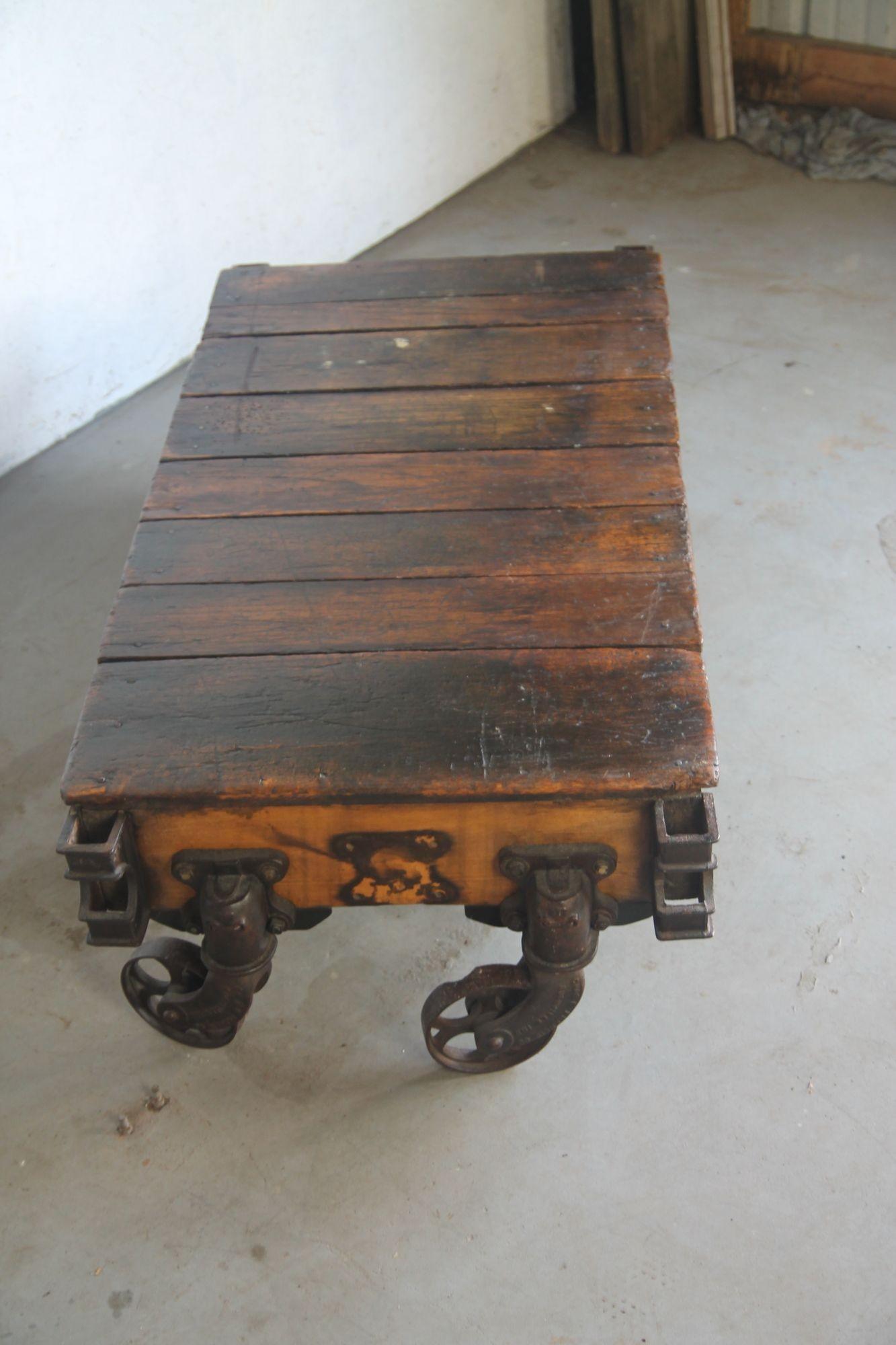 Iron Industrial Coffee Table Cart For Sale