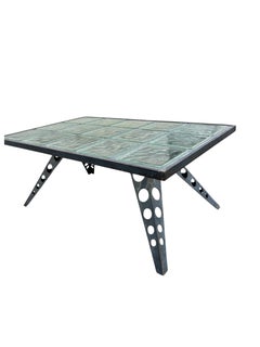 Industrial Coffee Table in Glass Blocks and Steel – Architectural Brutalist