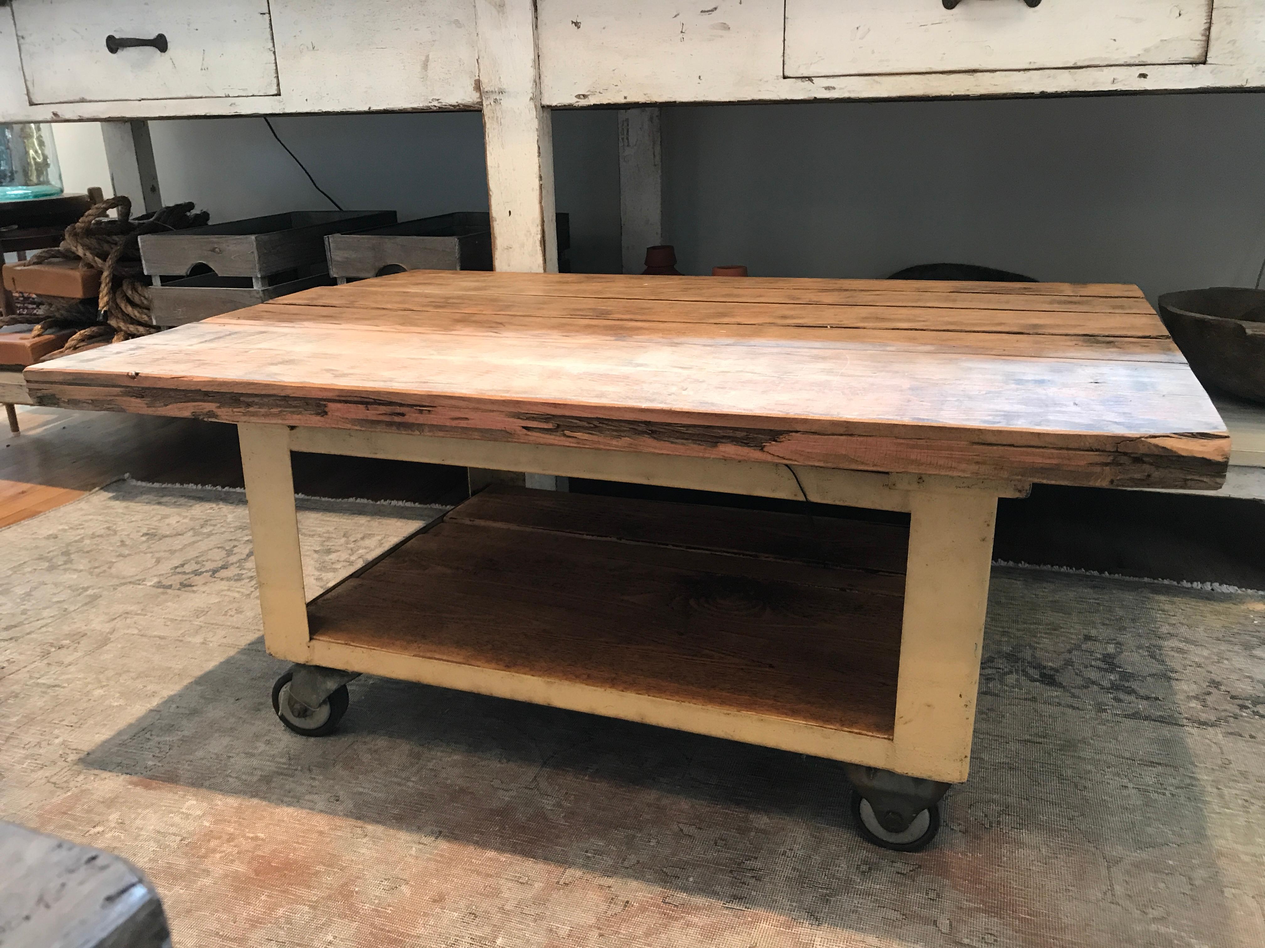 Industrial Coffee Table on Wheels at 1stDibs industrial coffee table