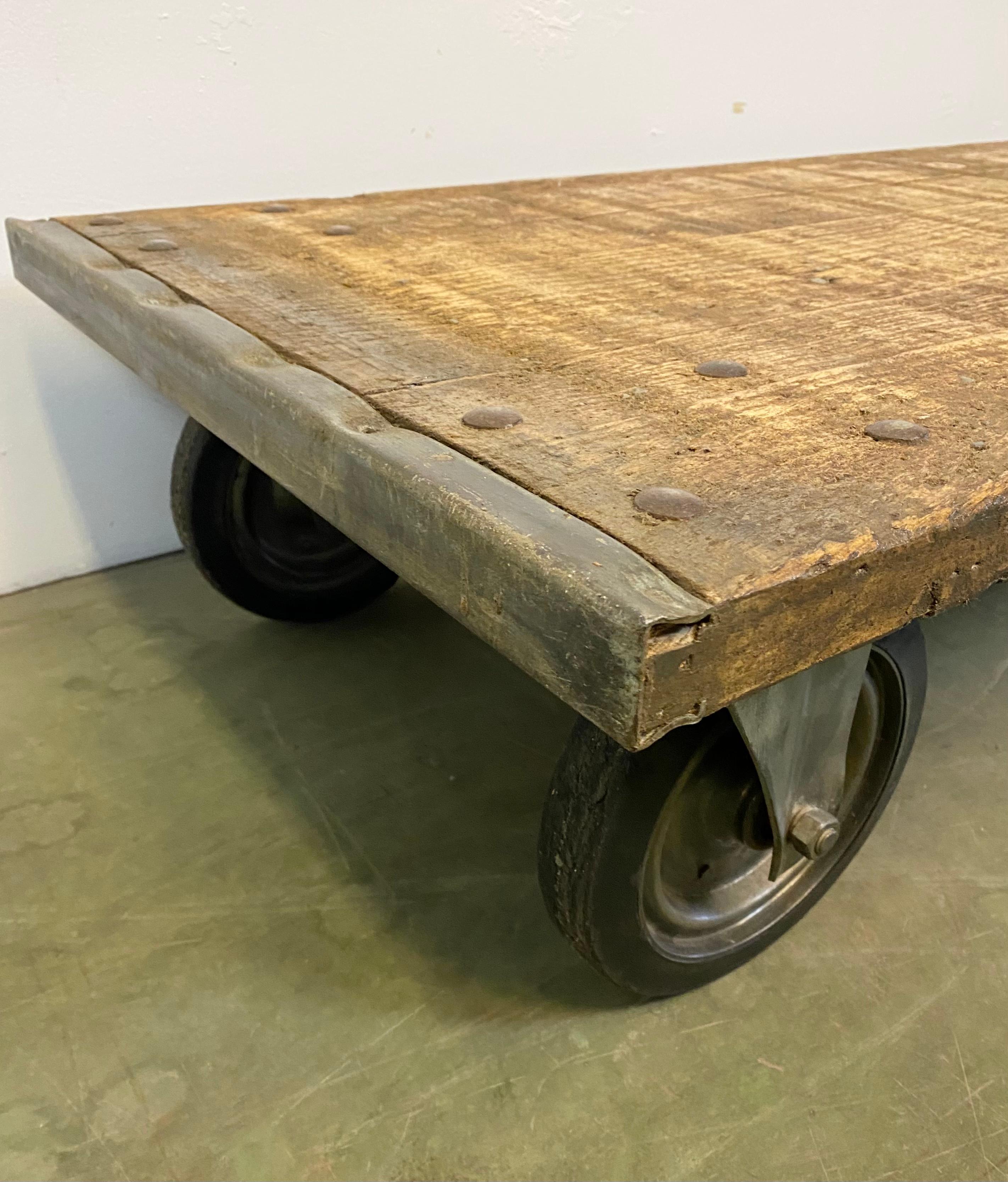 Czech Industrial Coffee Table on Wheels For Sale