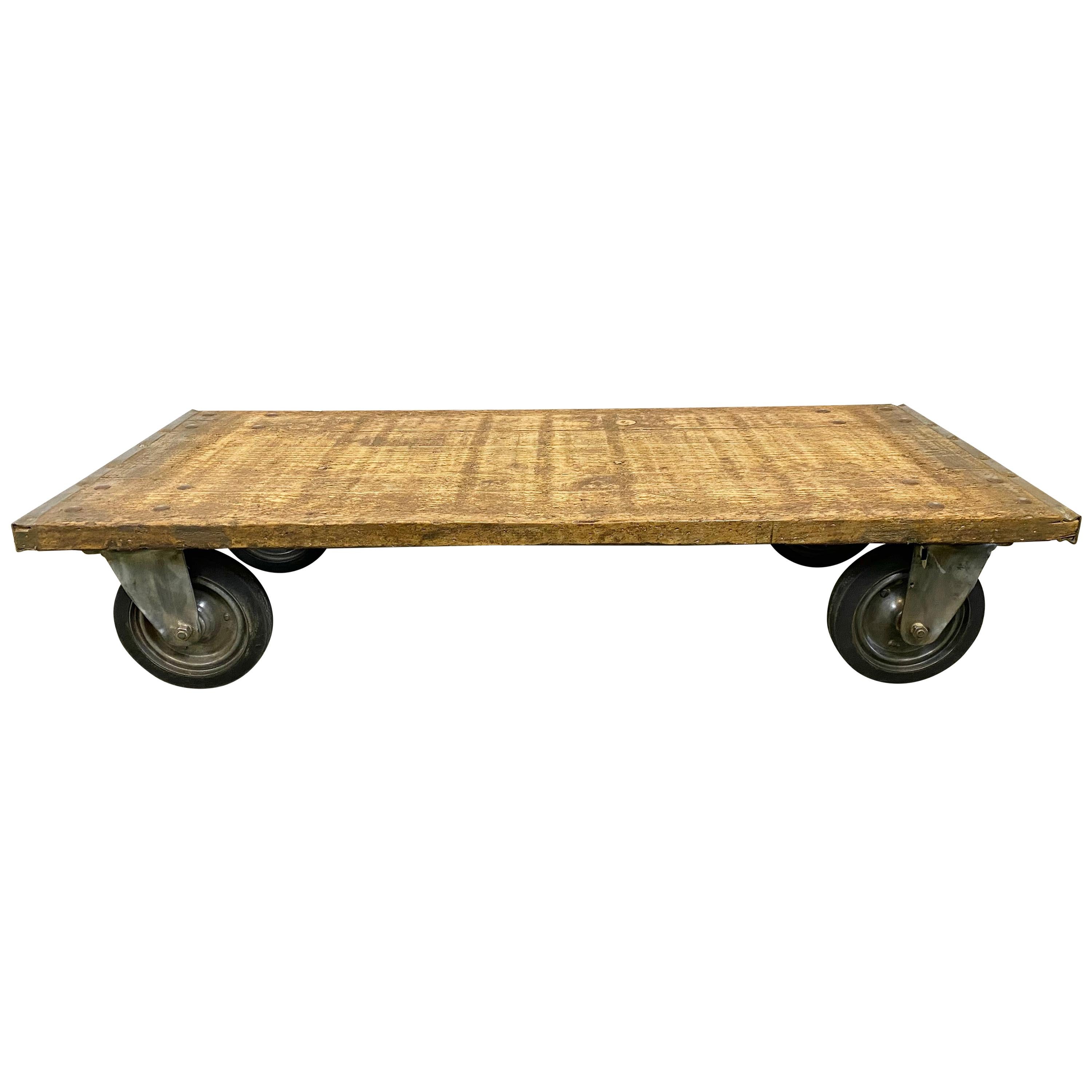 Industrial Coffee Table on Wheels For Sale
